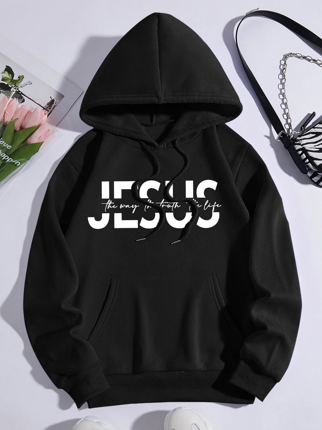 jesus print hoodie casual pocket long sleeve drawstring hoodies sweatshirt womens clothing details 0