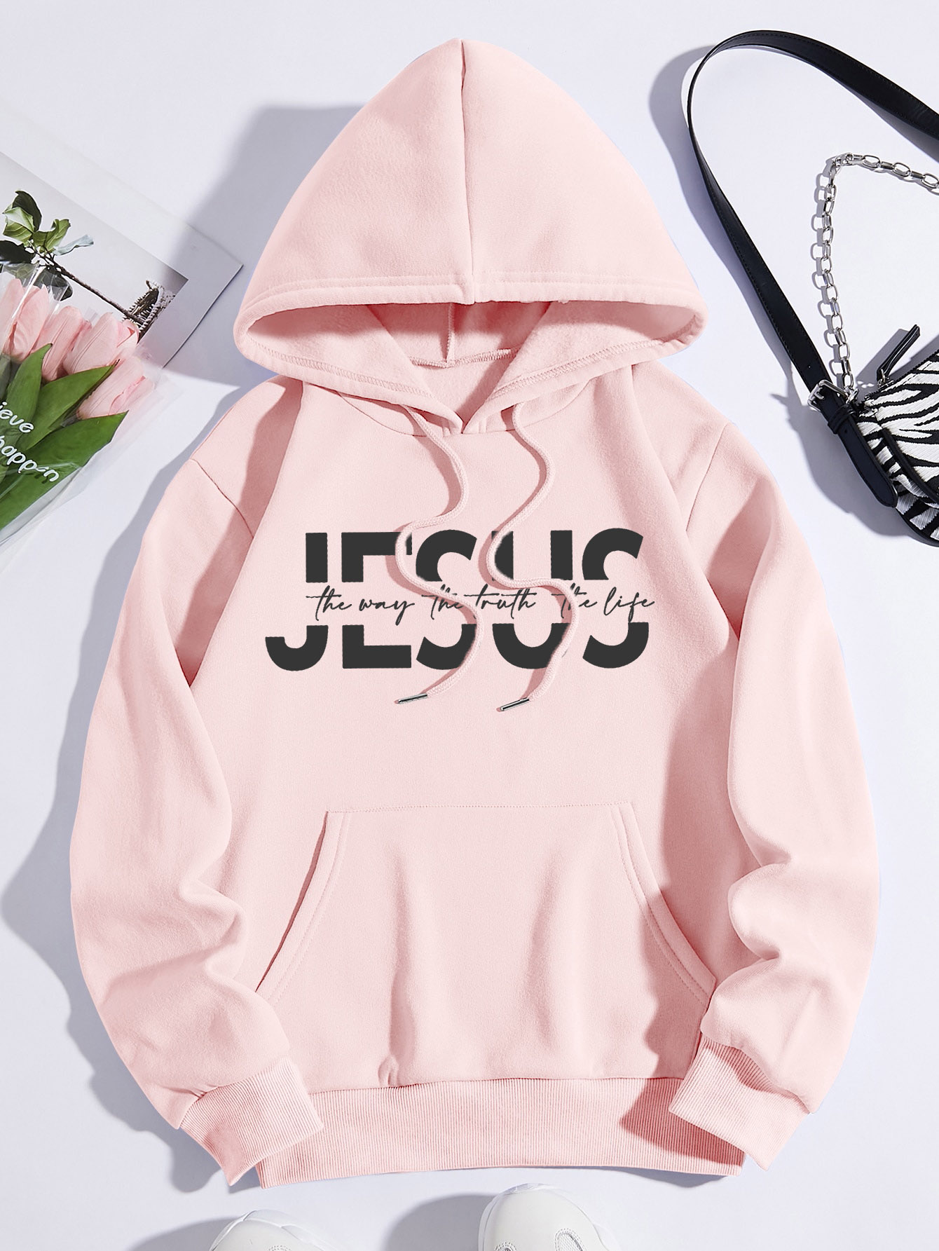 jesus print hoodie casual pocket long sleeve drawstring hoodies sweatshirt womens clothing details 6