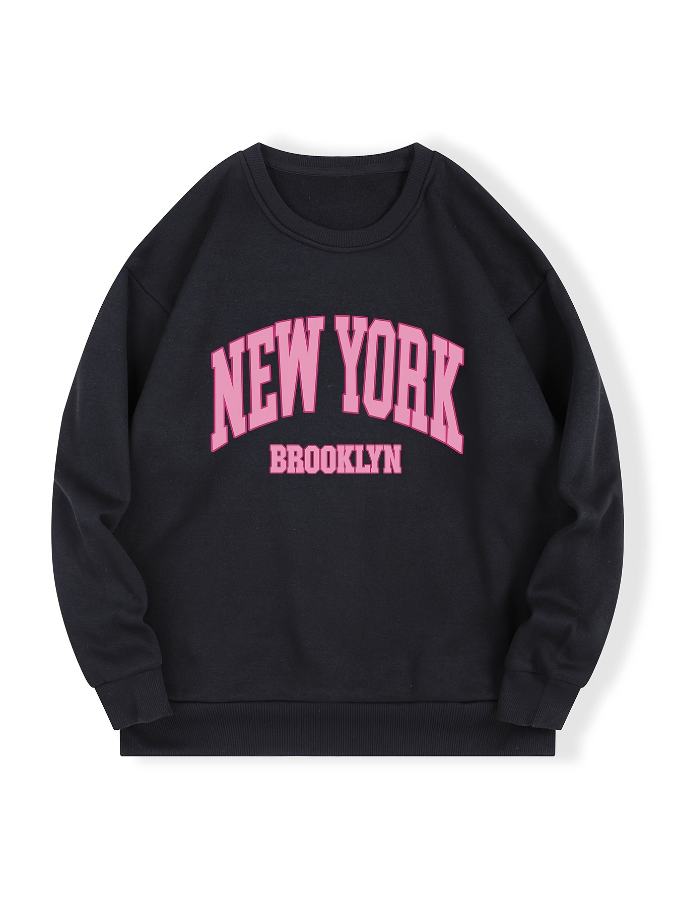 new york print loose sweatshirt casual long sleeve crew neck sweatshirt womens clothing details 0