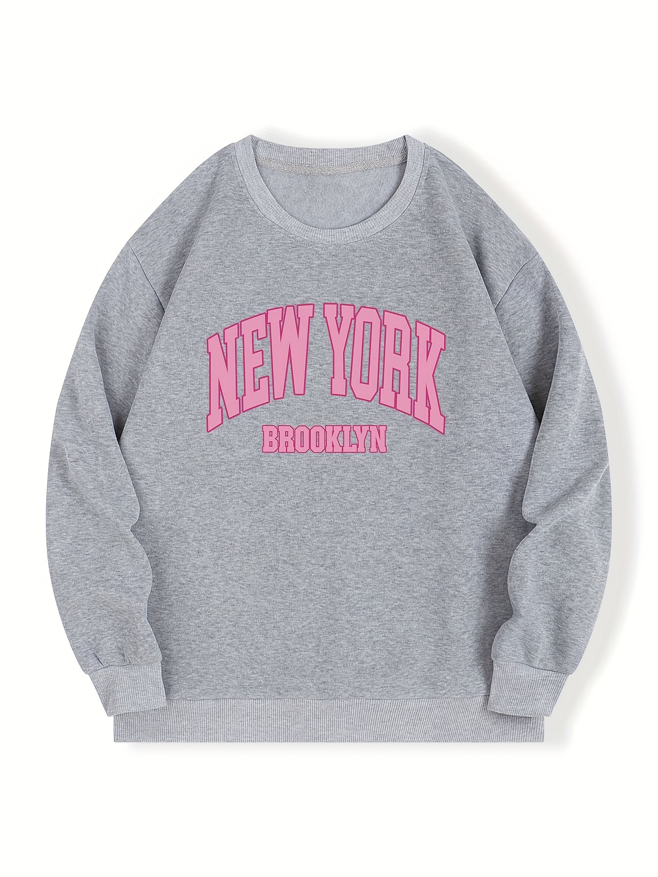 new york print loose sweatshirt casual long sleeve crew neck sweatshirt womens clothing details 2