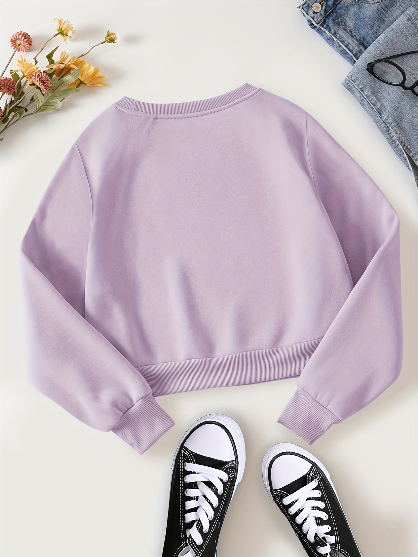 solid crop pullover sweatshirt casual long sleeve crew neck sweatshirt womens clothing details 16