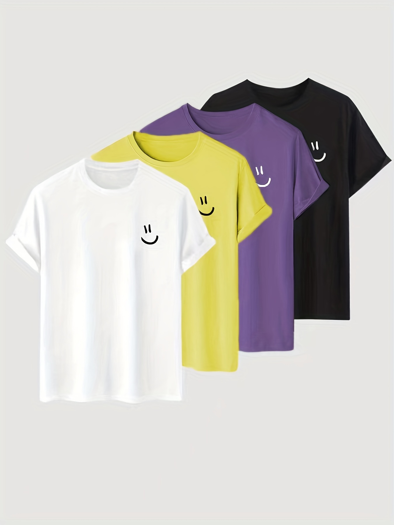 4pc set cartoon smiling face pattern print mens comfy slightly stretch t shirt graphic tee mens summer clothes mens clothing details 0