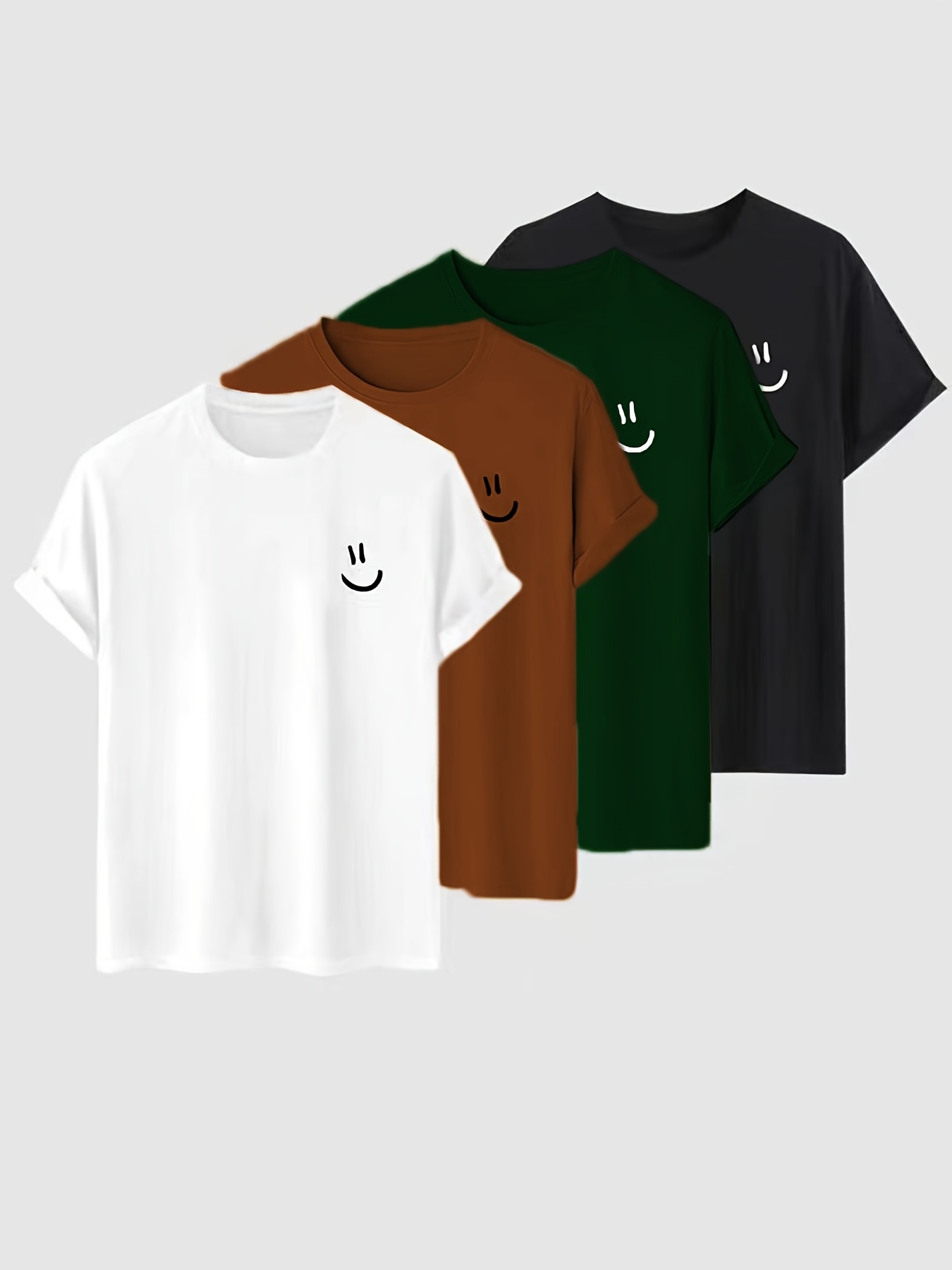 4pc set cartoon smiling face pattern print mens comfy slightly stretch t shirt graphic tee mens summer clothes mens clothing details 5