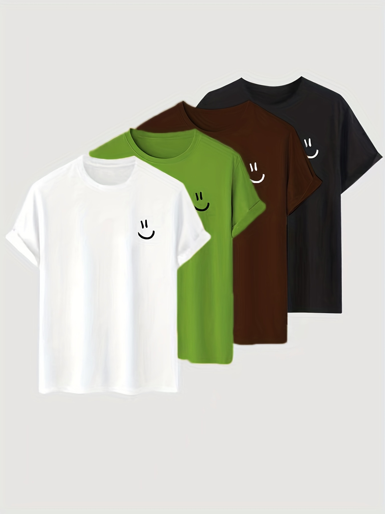 4pc set cartoon smiling face pattern print mens comfy slightly stretch t shirt graphic tee mens summer clothes mens clothing details 10