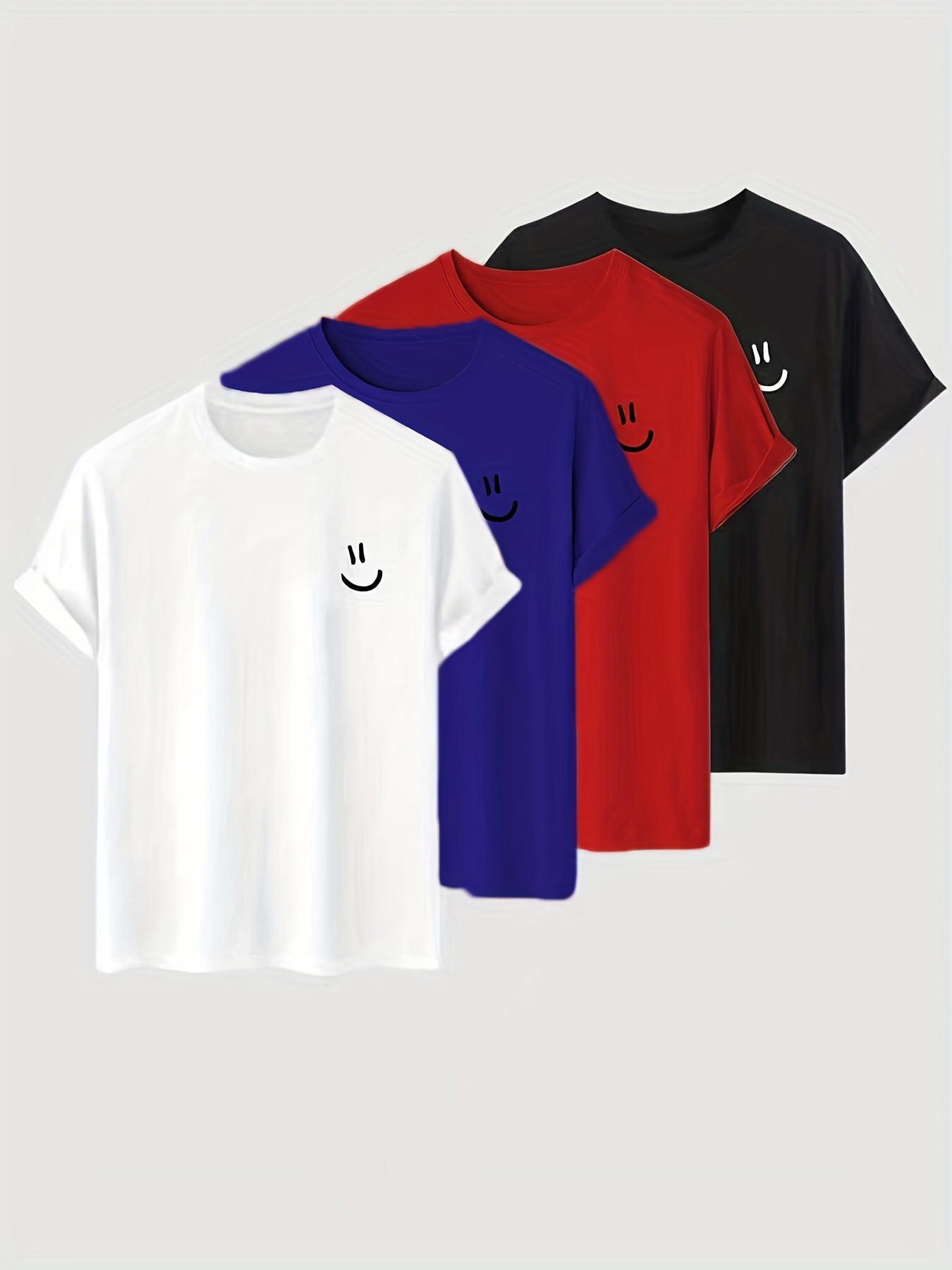 4pc set cartoon smiling face pattern print mens comfy slightly stretch t shirt graphic tee mens summer clothes mens clothing details 15