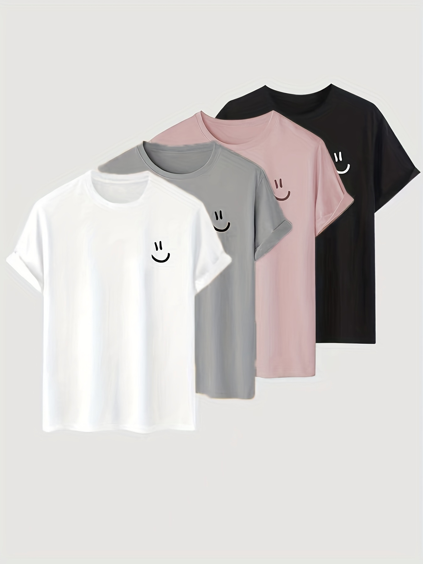 4pc set cartoon smiling face pattern print mens comfy slightly stretch t shirt graphic tee mens summer clothes mens clothing details 20