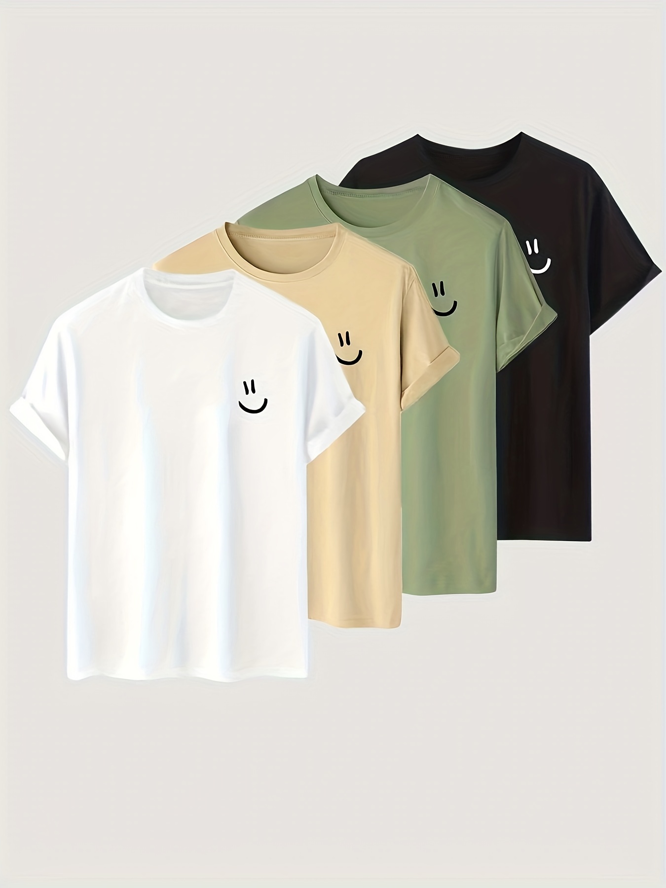 4pc set cartoon smiling face pattern print mens comfy slightly stretch t shirt graphic tee mens summer clothes mens clothing details 26