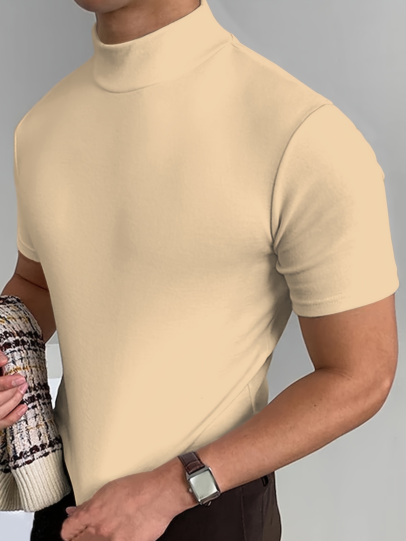 mens high neck stretch elegant t shirt details 0