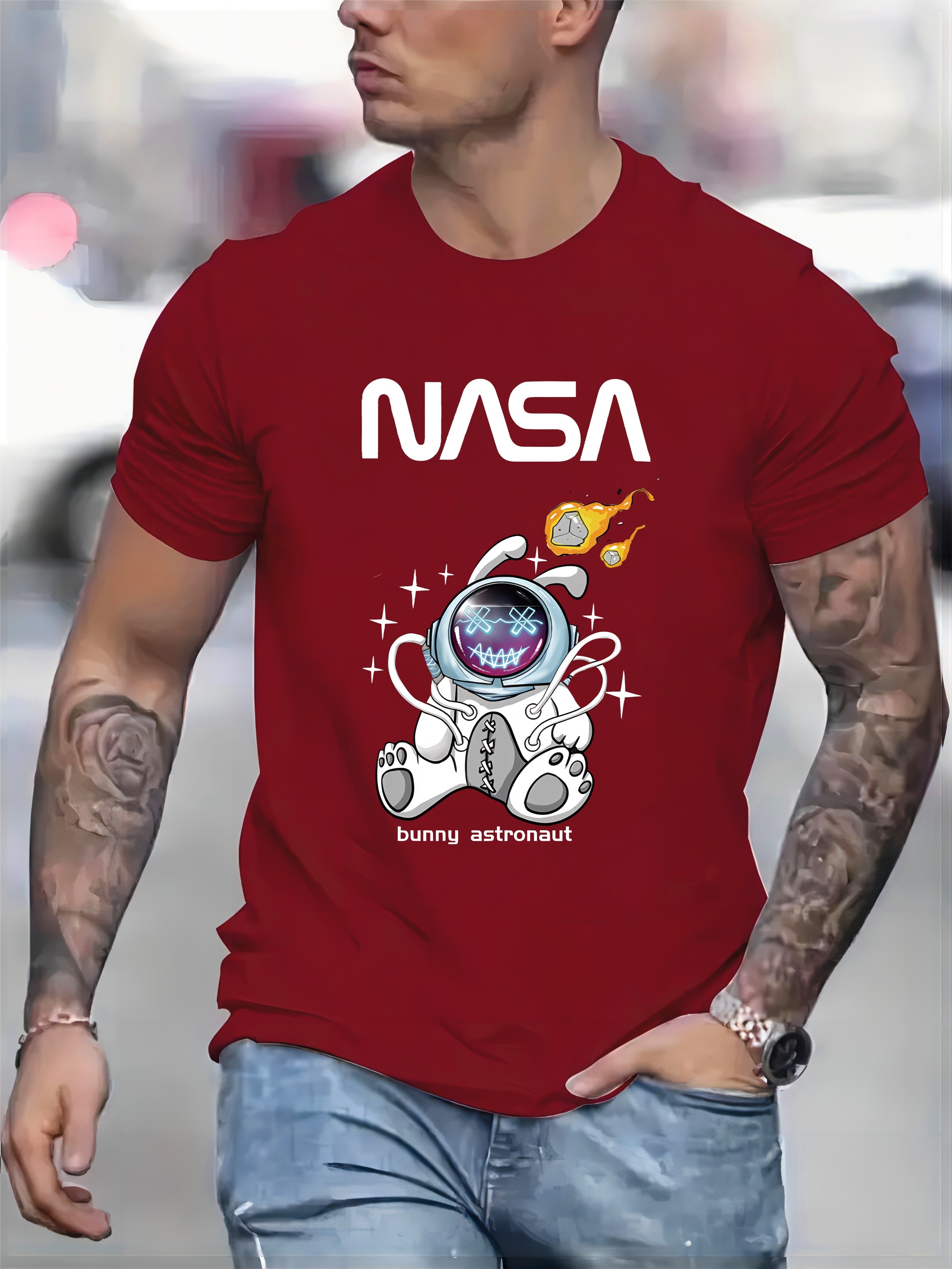 nasa astronaut print mens graphic t shirt casual comfy tees for summer mens clothing details 0