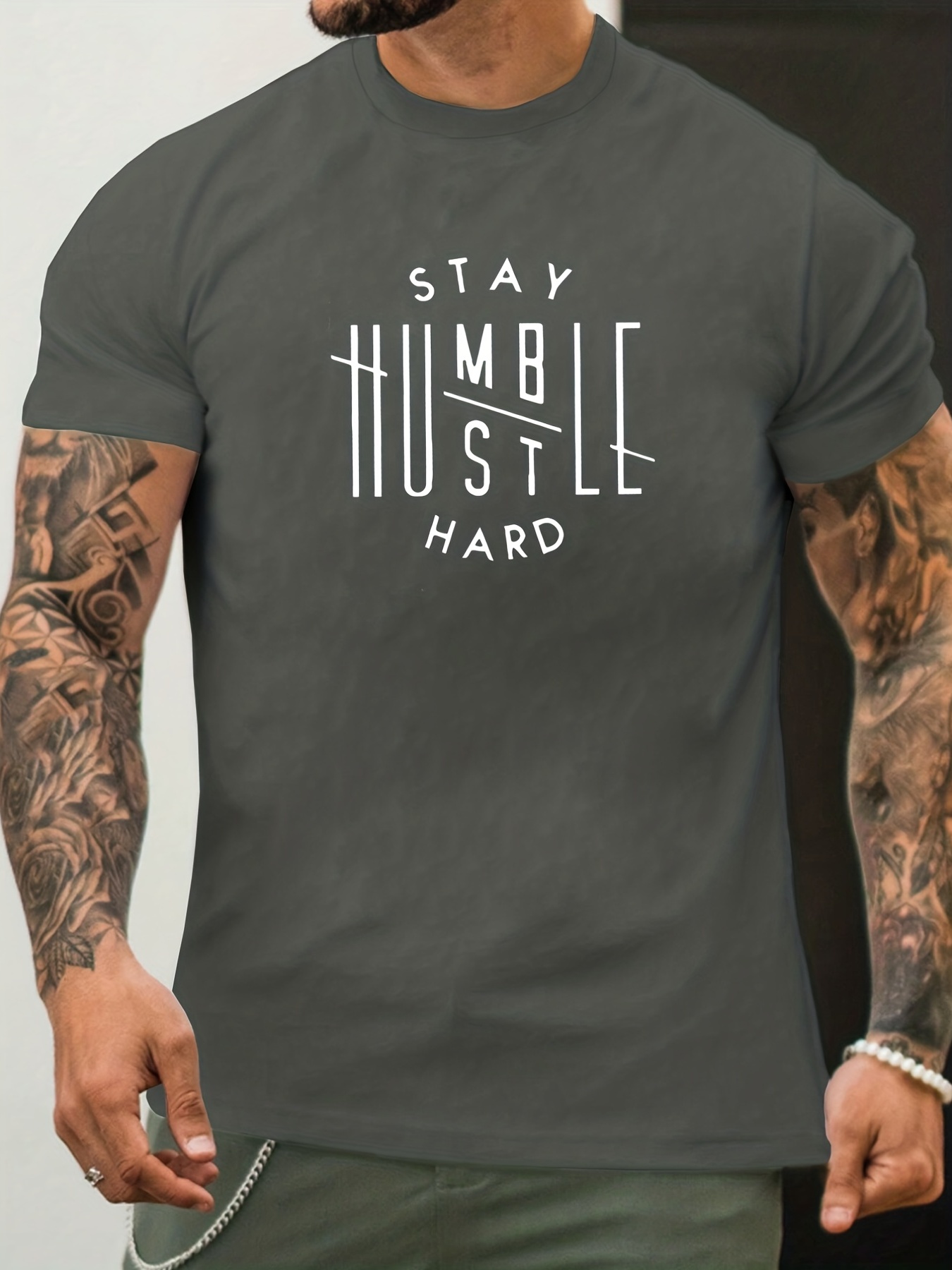 stay humble hustle hard print tee shirt tee for men casual t shirt for summer spring fall tops as gifts details 30