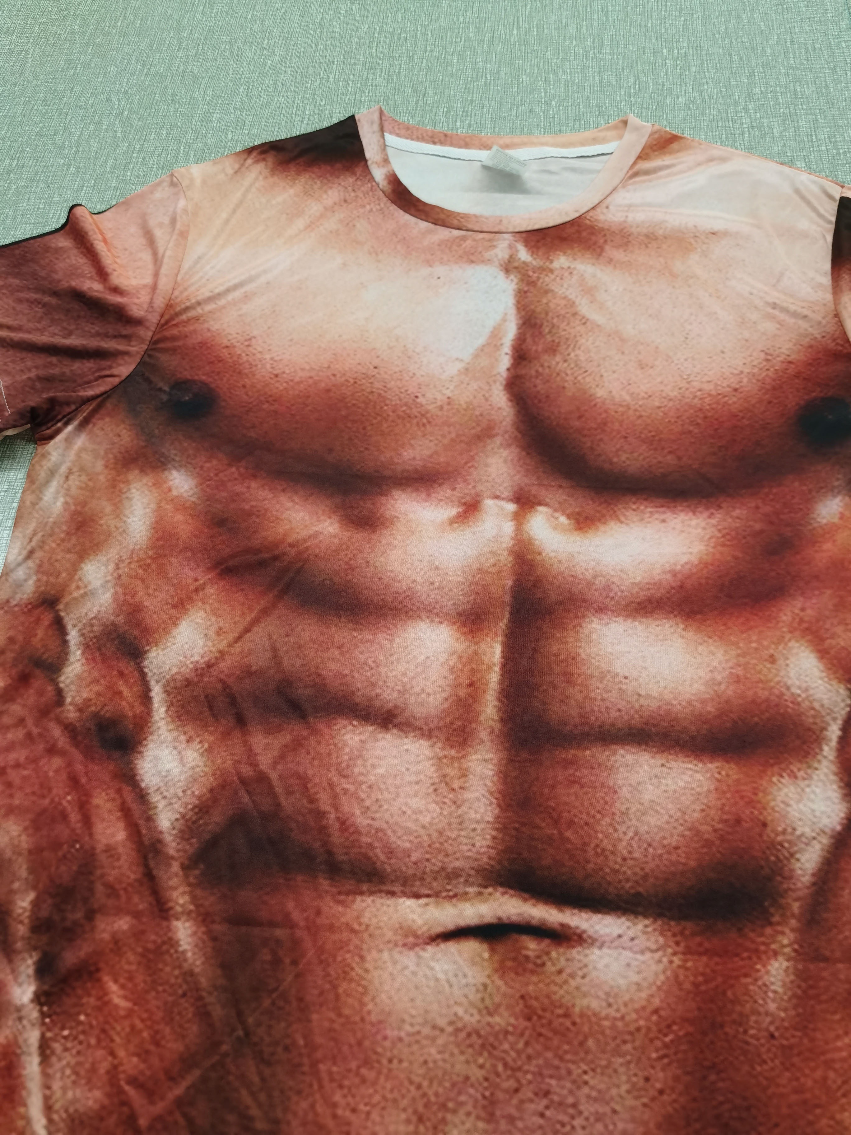 fake muscle 3d print street wear mens novelty round neck t shirt mens clothing details 1