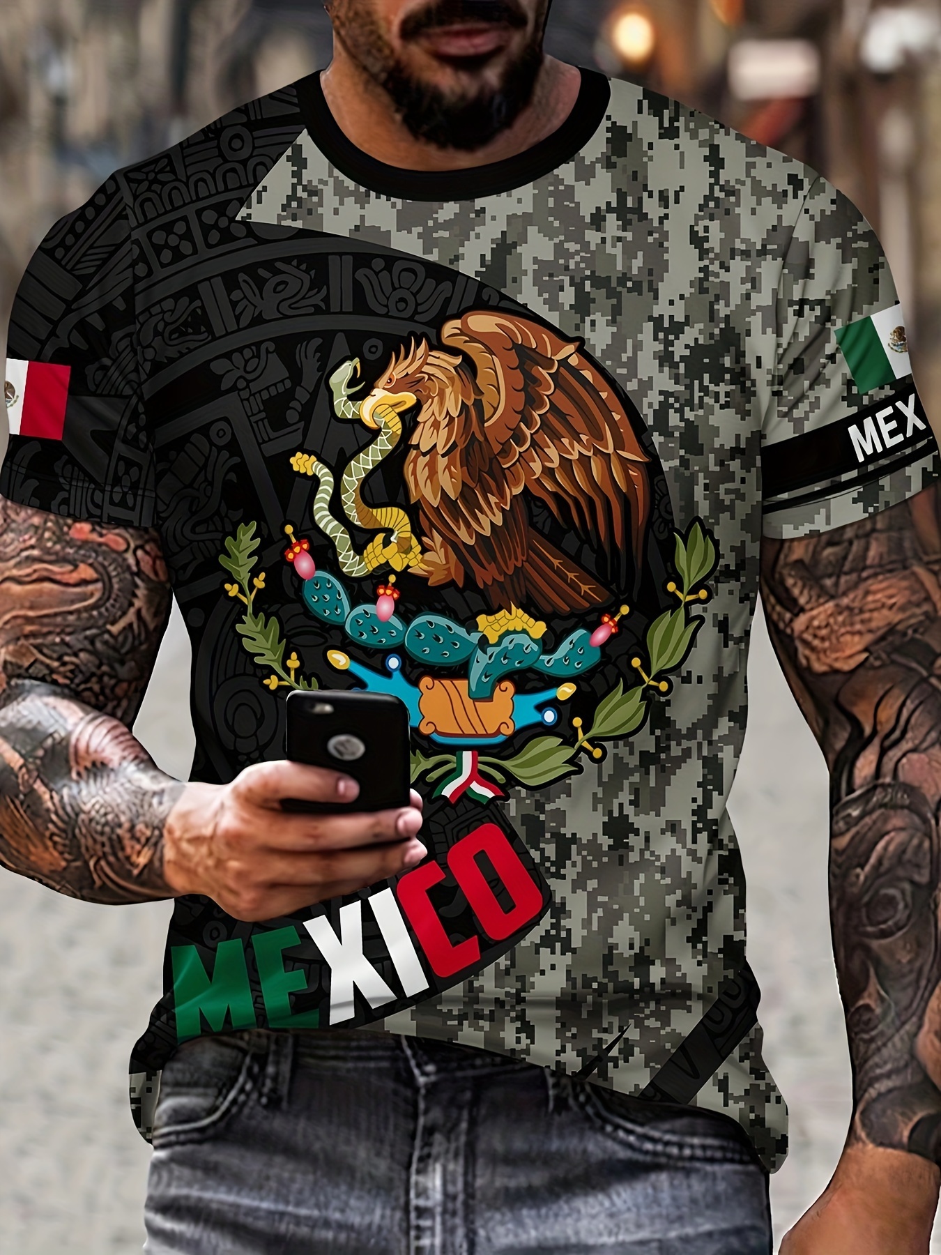 retro mexico pattern print mens graphic design crew neck novel t shirt casual comfy tees tshirts for summer mens clothing tops for daily vacation resorts details 3