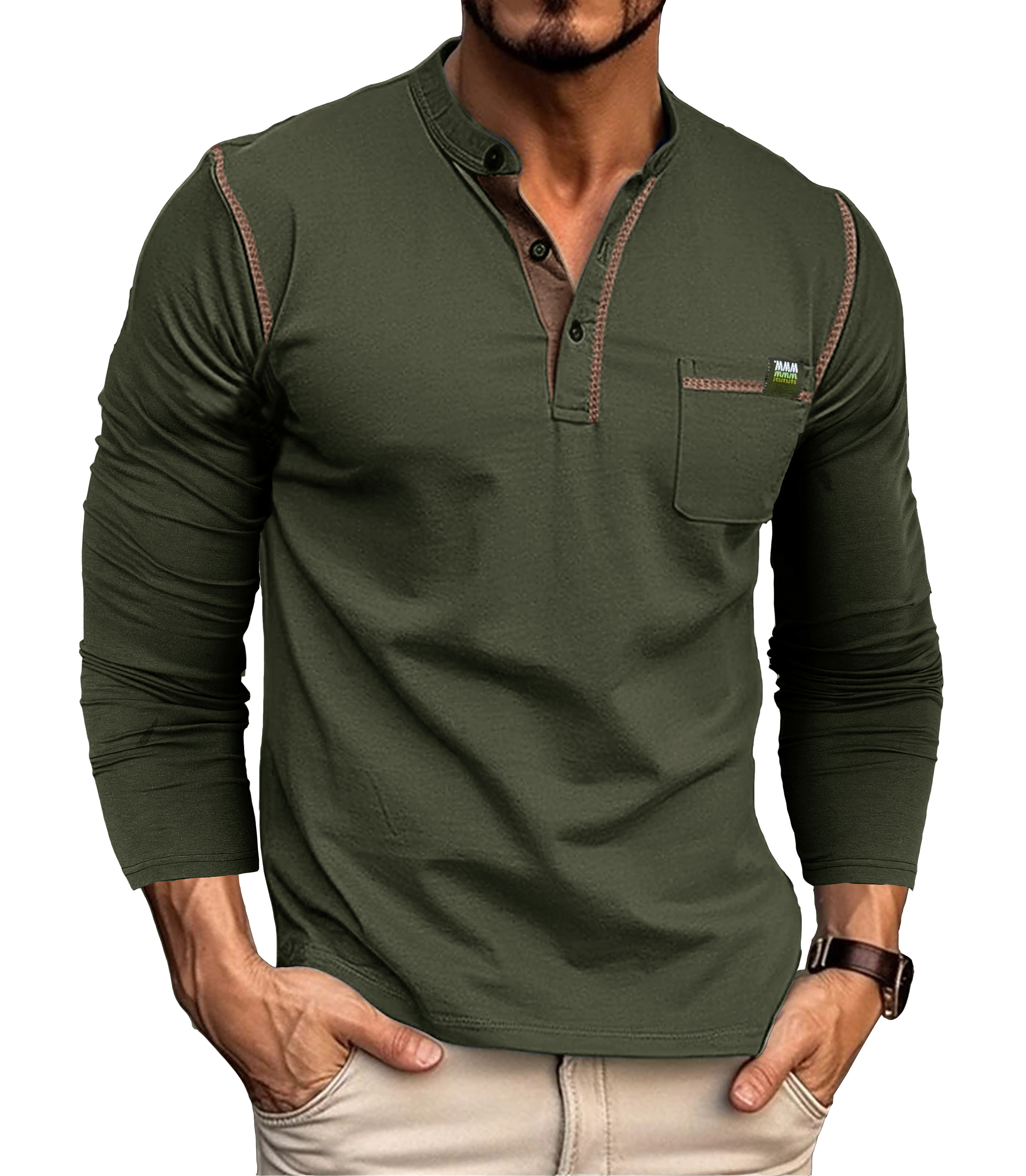 retro henley shirt mens casual v neck pullover long sleeve tshirts for spring fall mens clothing details 5