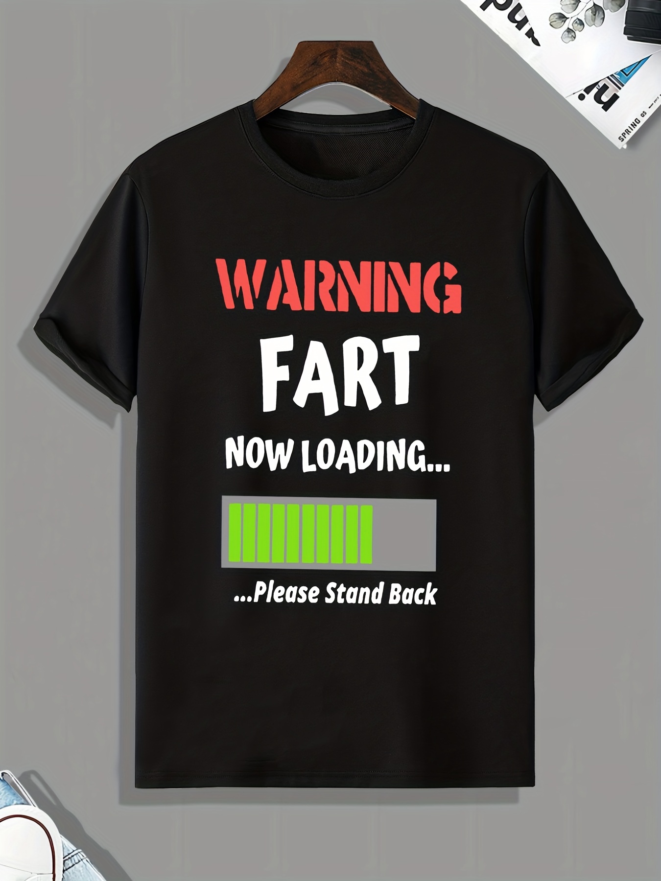 warning fart print mens graphic t shirt casual stretch loose tees for summer details 20