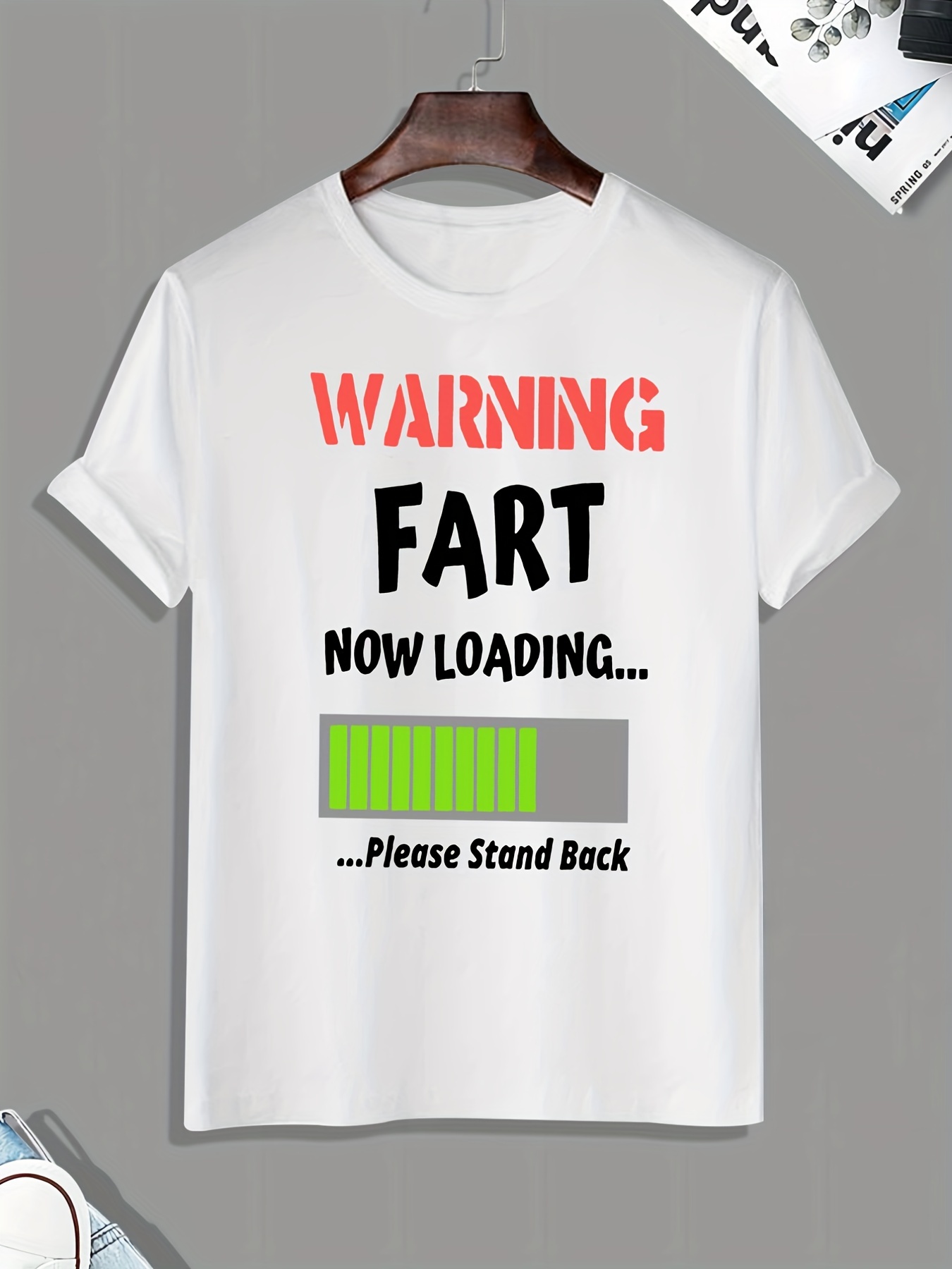 warning fart print mens graphic t shirt casual stretch loose tees for summer details 26