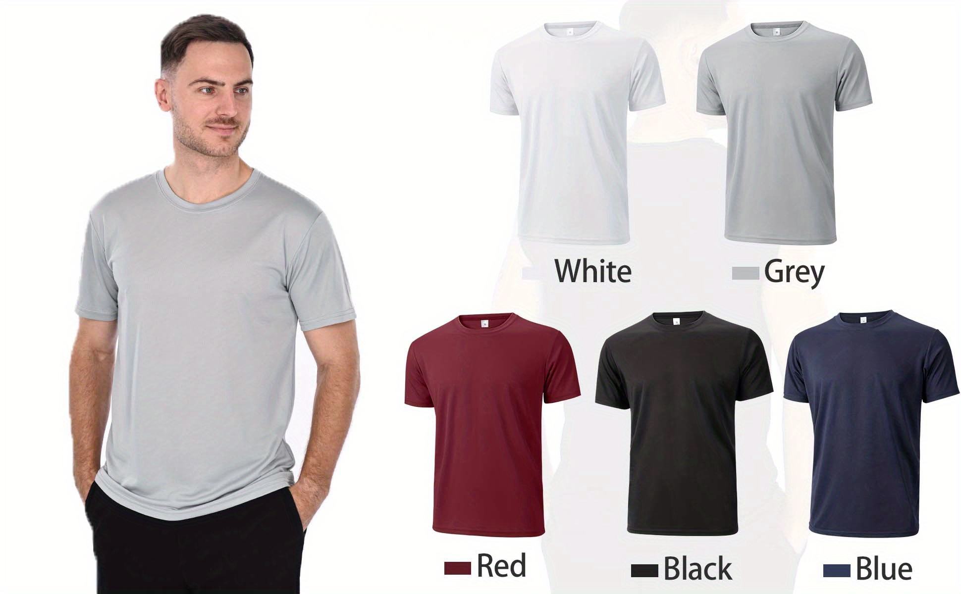 5 pcs mens sweat absorbent crew neck basic t shirt for running fitness details 1