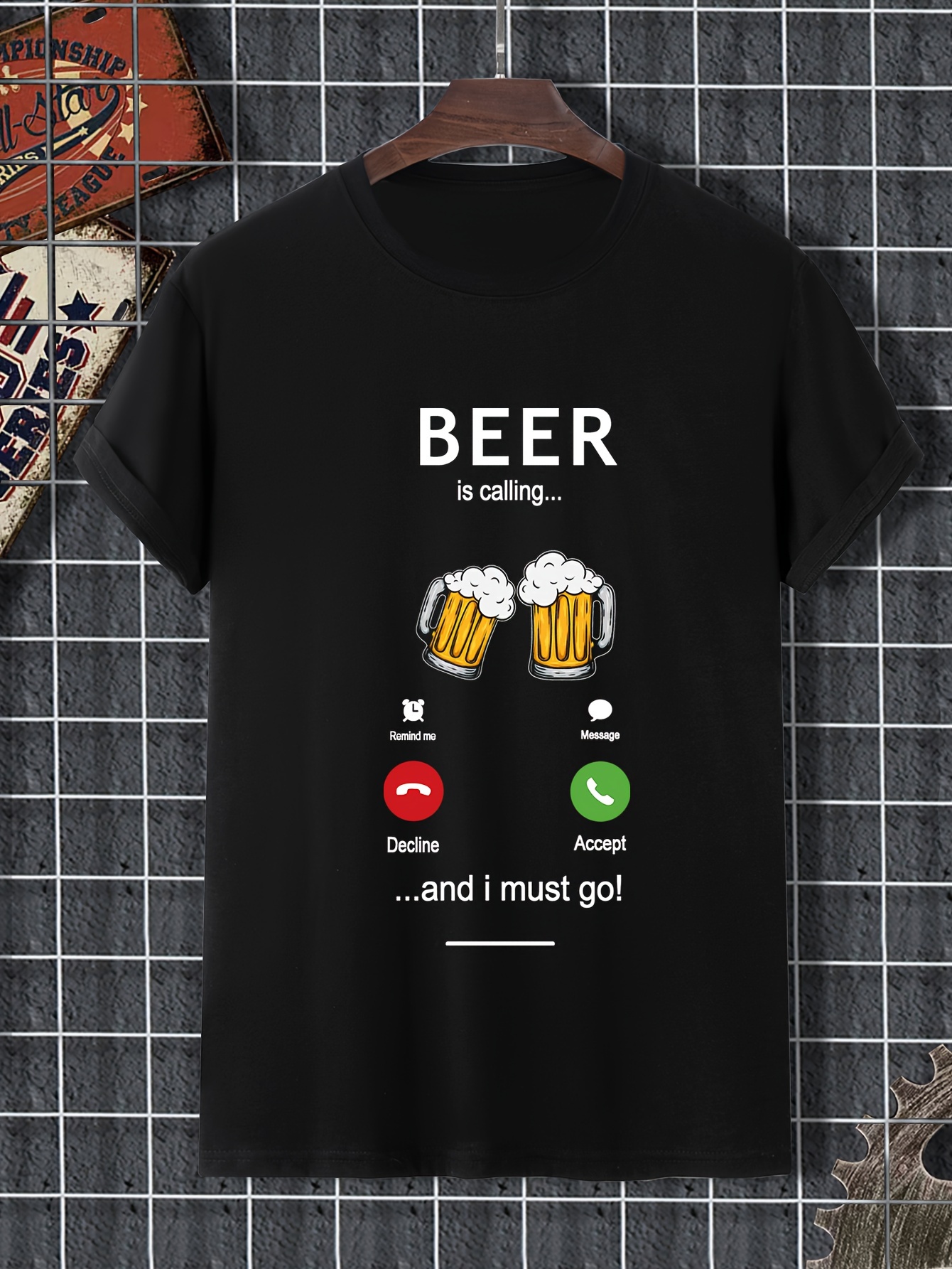 funny beer is calling print mens graphic design crew neck active t shirt casual comfy tees tshirts for summer mens clothing tops for daily gym workout running details 5