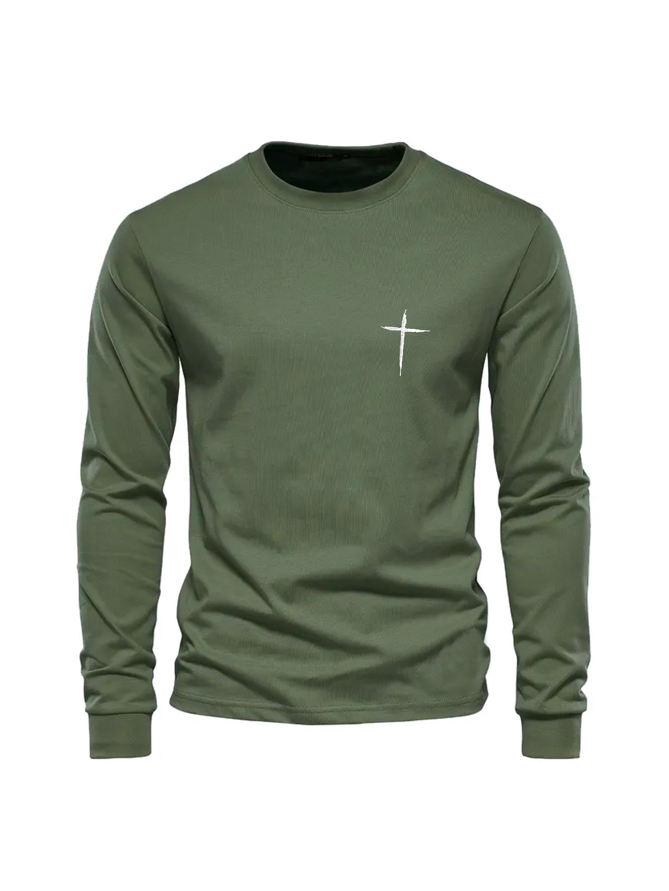 simple cross print mens trendy long sleeve crew neck t shirt spring fall details 0