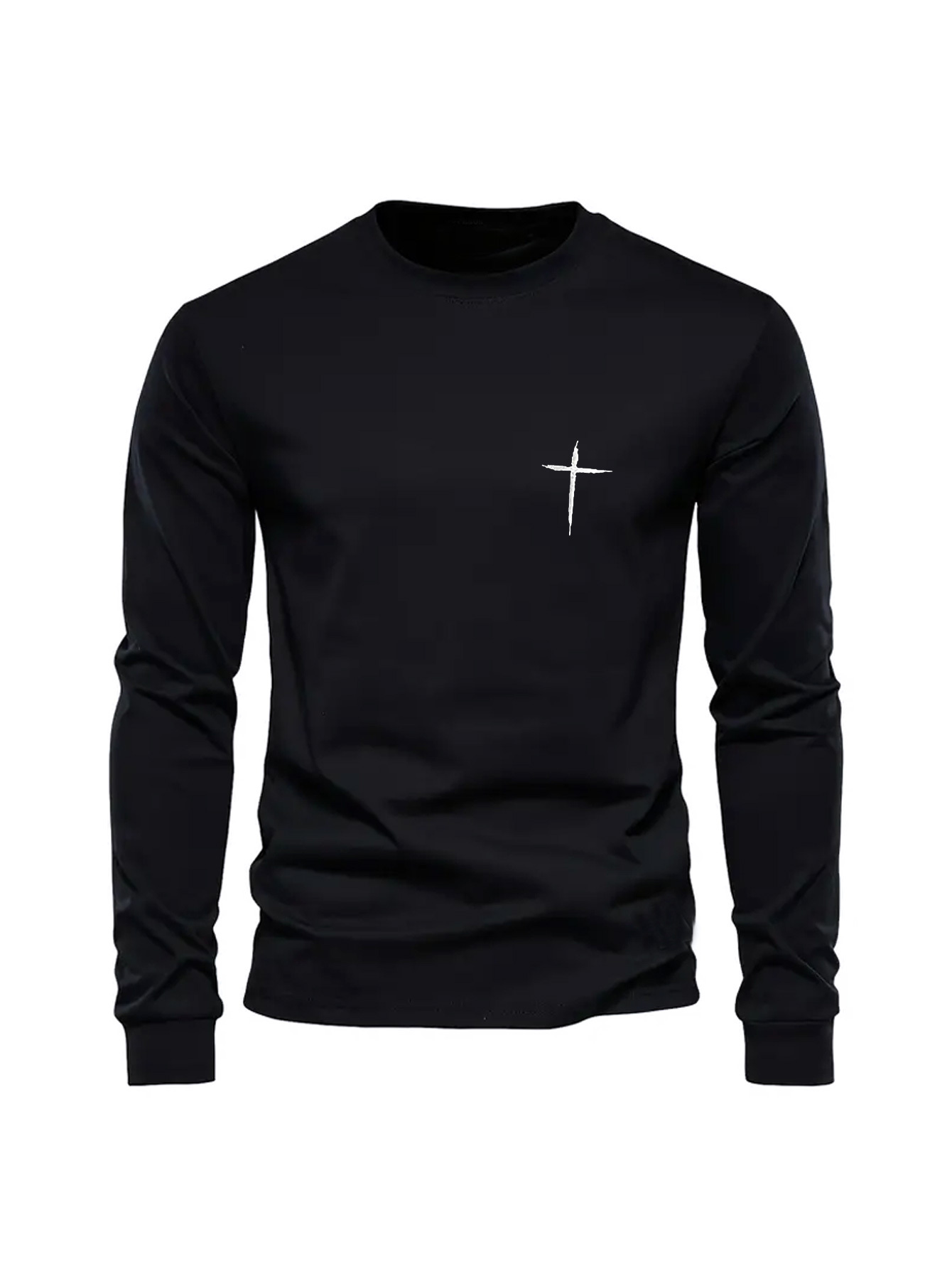 simple cross print mens trendy long sleeve crew neck t shirt spring fall details 15