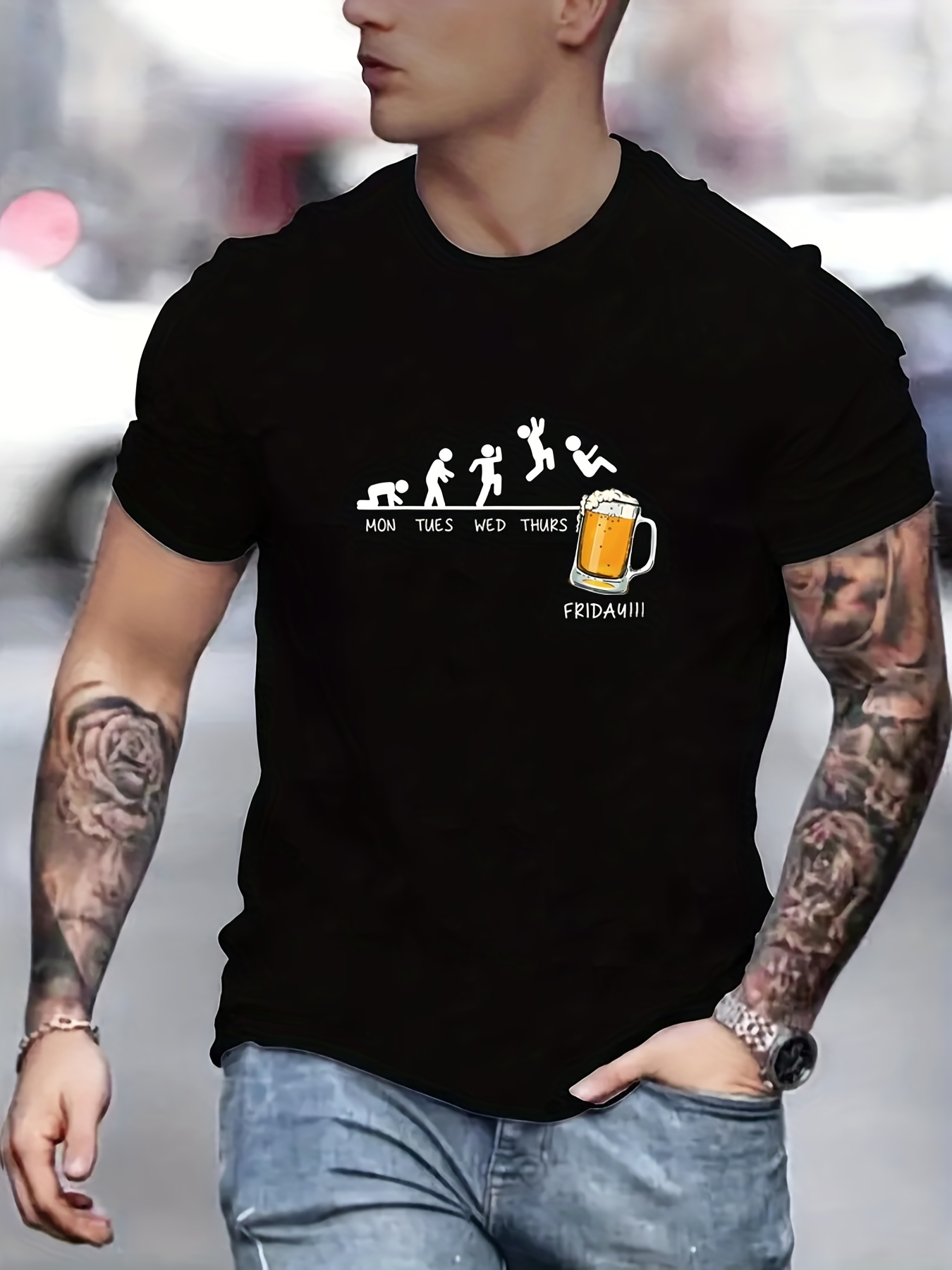 jumping in beer print t shirt mens casual street style stretch round neck tee shirt for summer details 16