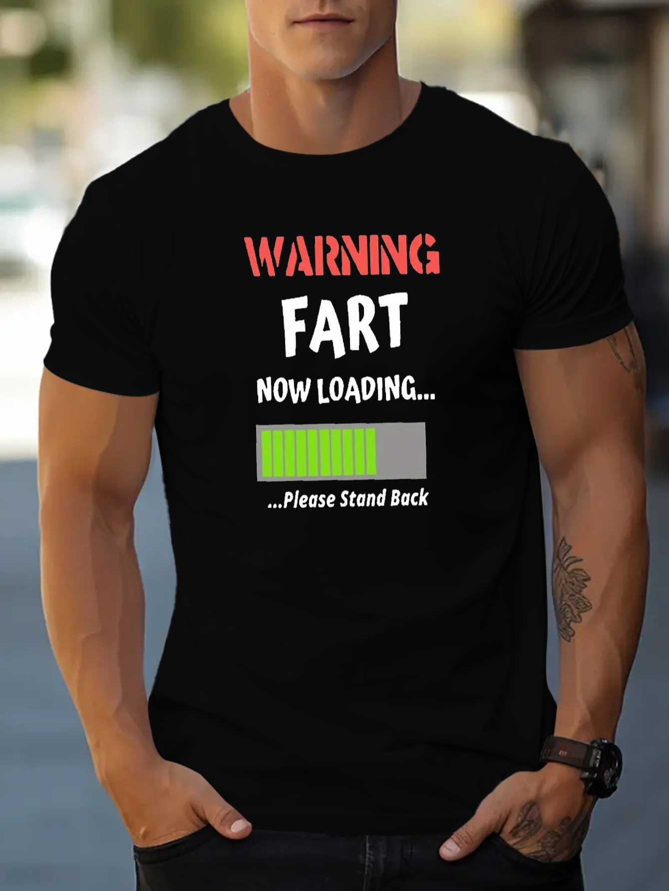 warning fart loading print mens short sleeve t shirt summer t shirt top details 0