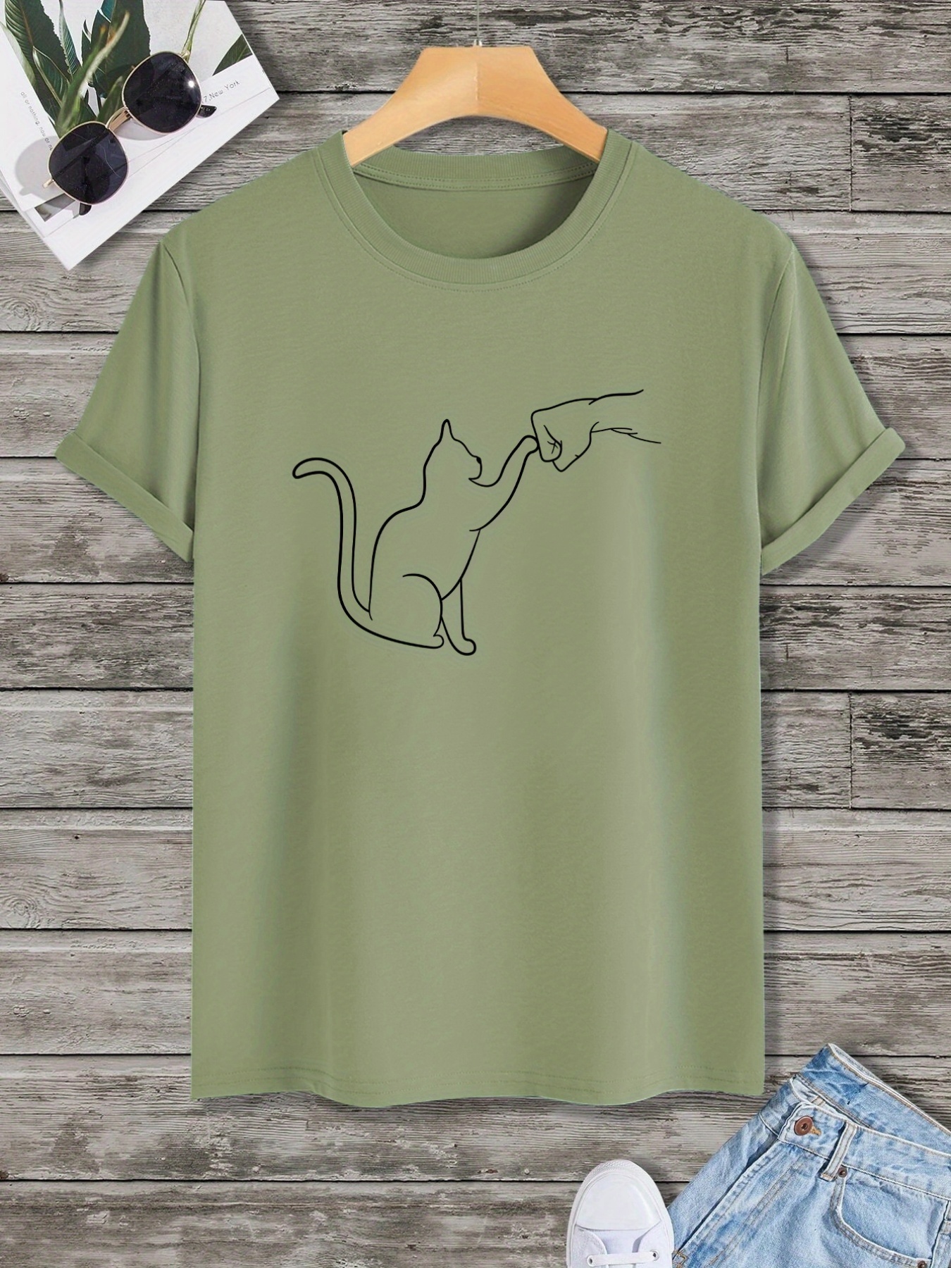 cat round neck t shirts causal tees short sleeves tops mens summer clothing details 5