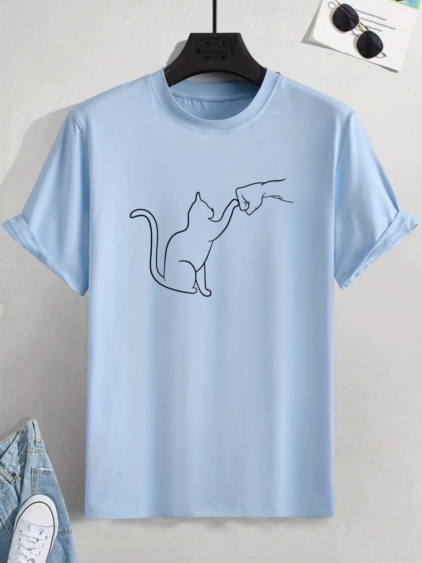 cat round neck t shirts causal tees short sleeves tops mens summer clothing details 10