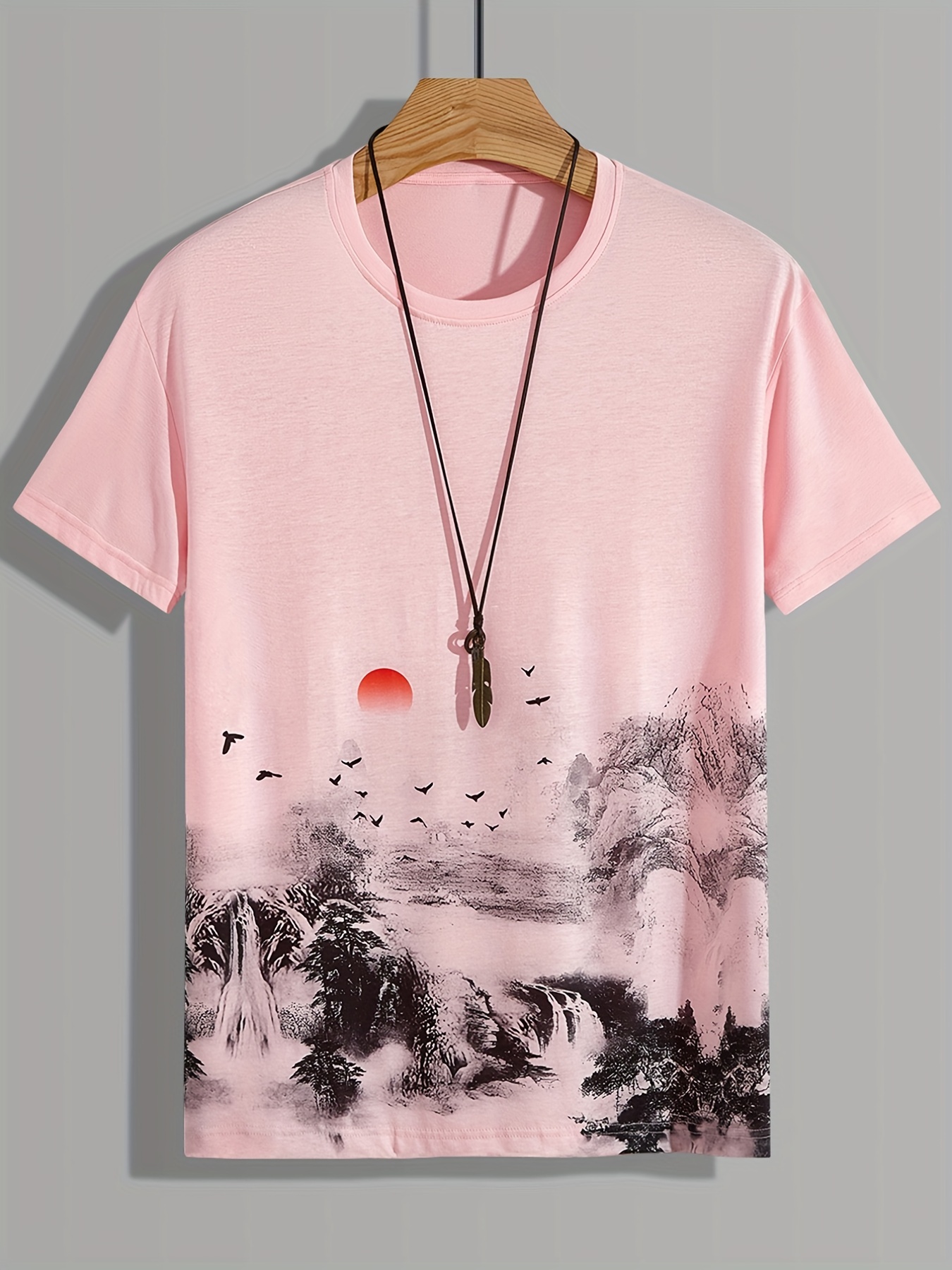 men landscape print-mens landscape print t shirt casual and comfortable summer tee details 0