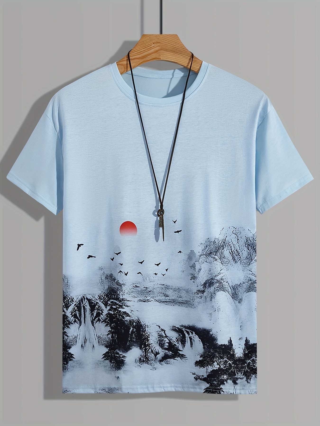 men landscape print-mens landscape print t shirt casual and comfortable summer tee details 6