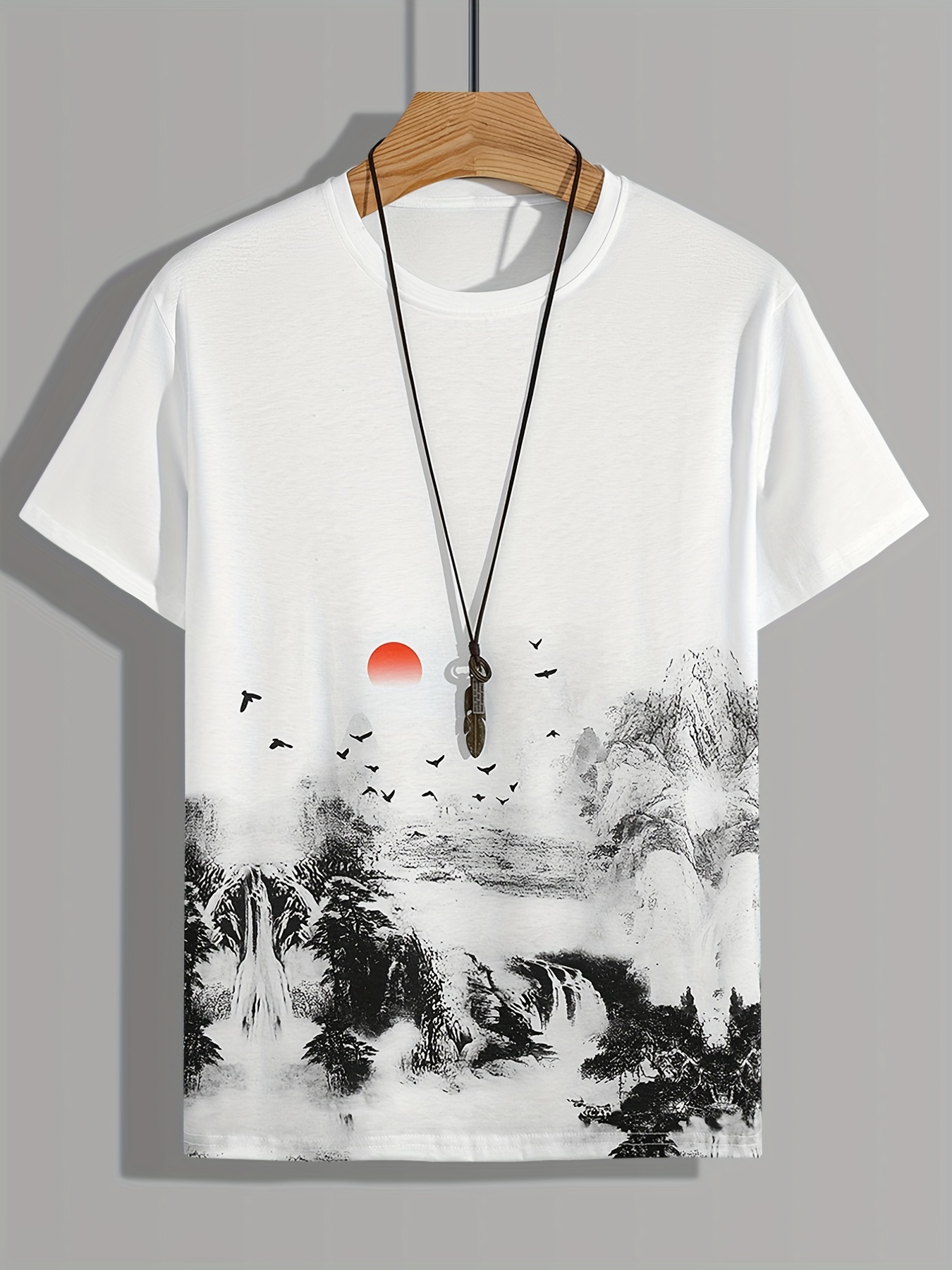 men landscape print-mens landscape print t shirt casual and comfortable summer tee details 15