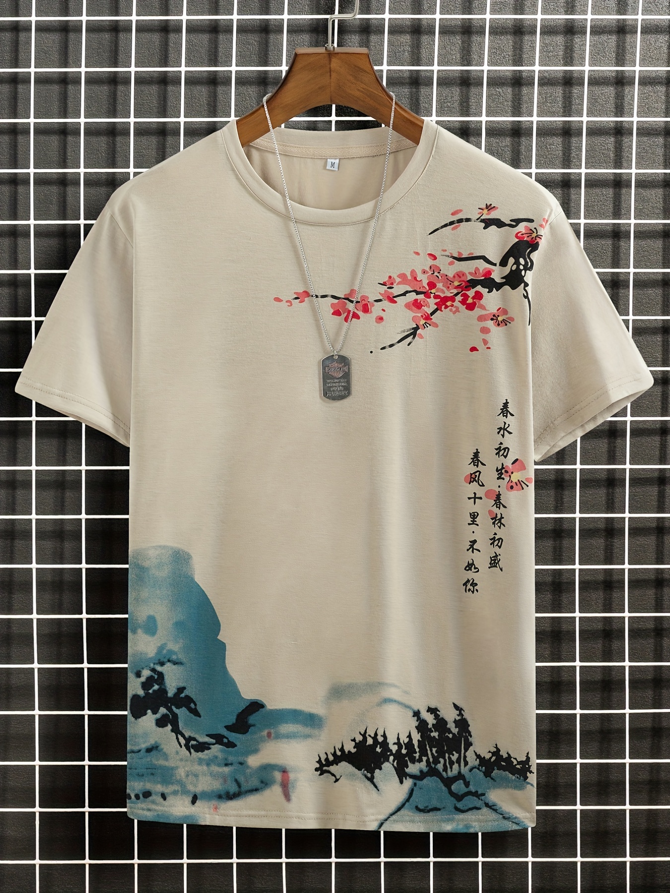 mens ink landscape print trendy t shirt crew neck short sleeve tops graphic tee mens clothes summer mens outfits details 14