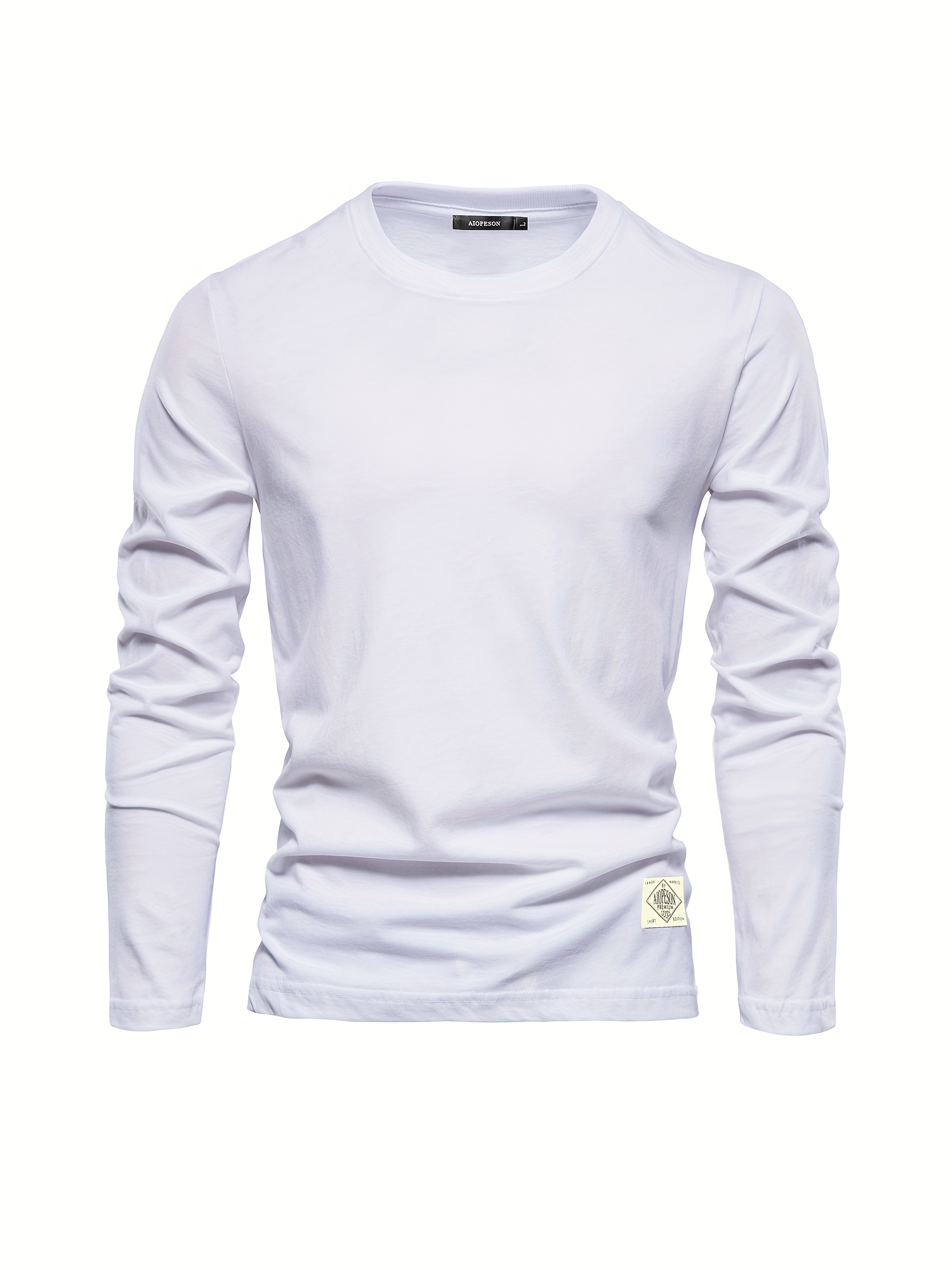 casual comfy mens solid crew neck long sleeve cotton t shirt spring fall outdoor indoor details 0