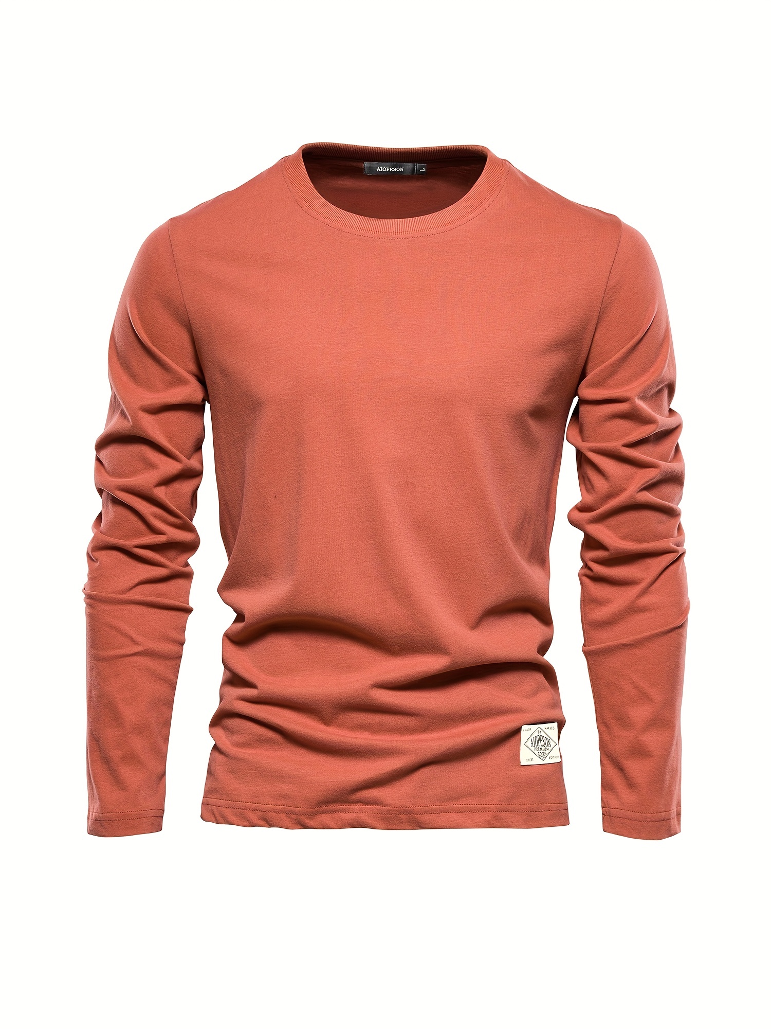 casual comfy mens solid crew neck long sleeve cotton t shirt spring fall outdoor indoor details 5