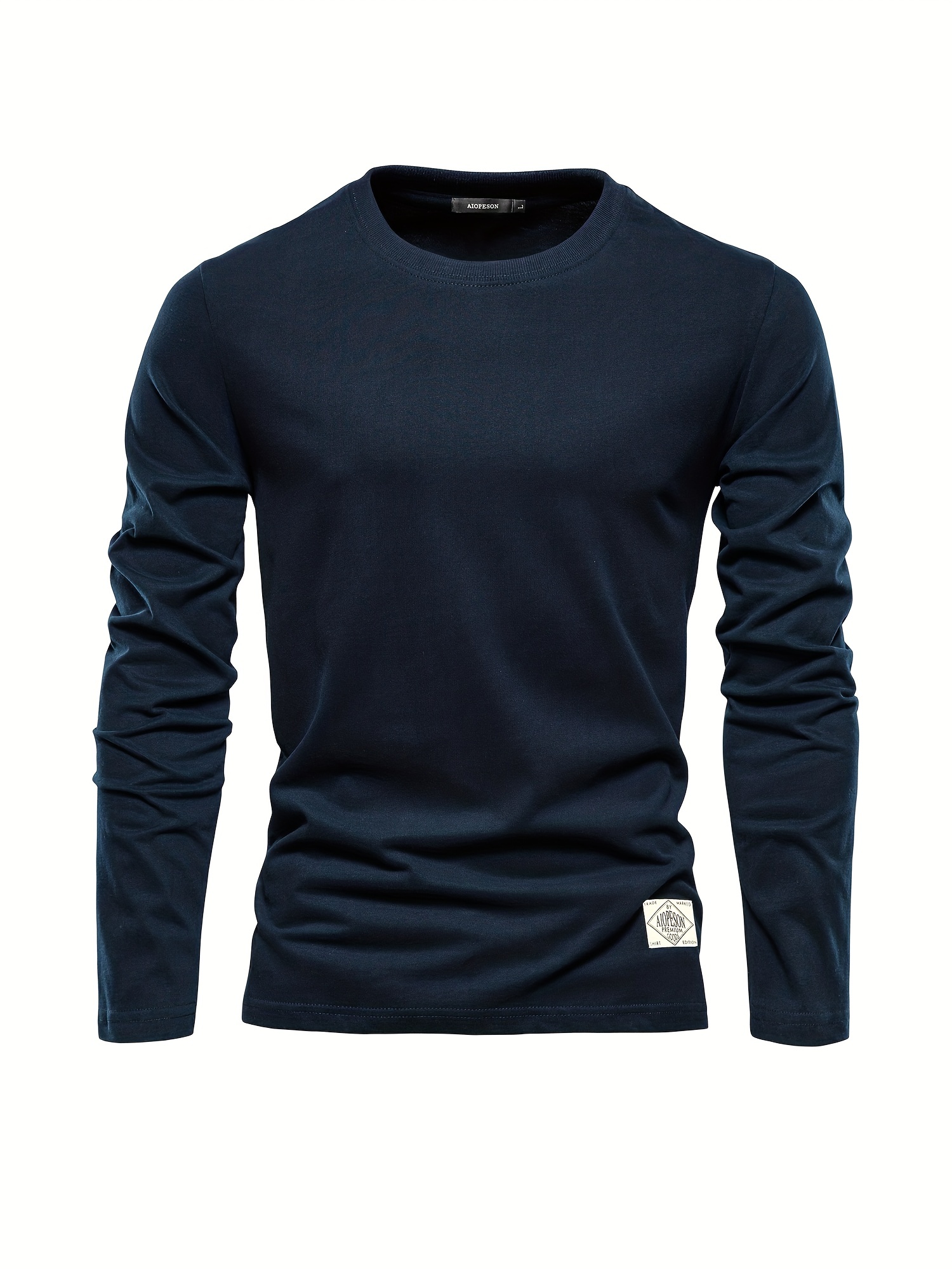 casual comfy mens solid crew neck long sleeve cotton t shirt spring fall outdoor indoor details 10