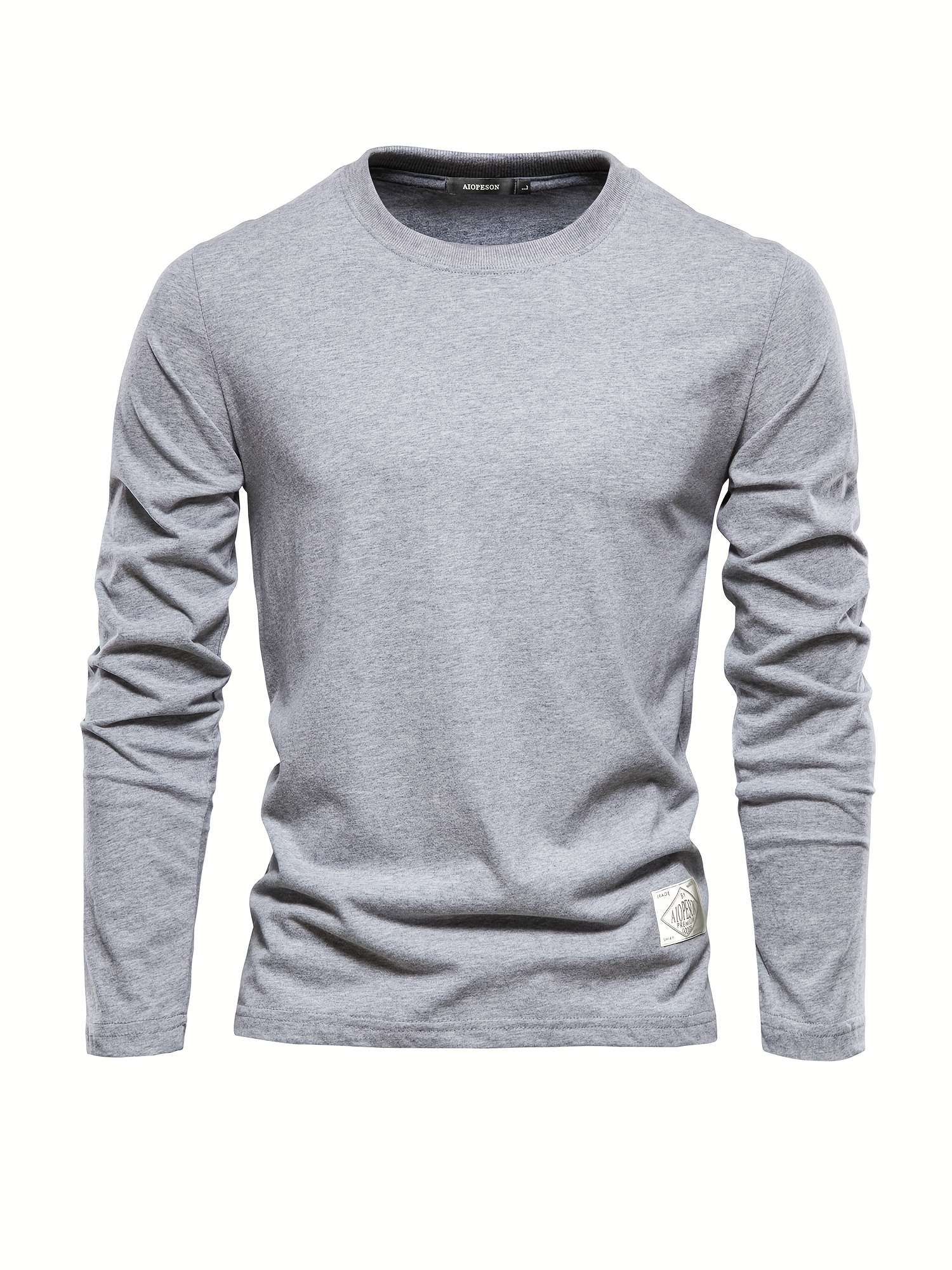 casual comfy mens solid crew neck long sleeve cotton t shirt spring fall outdoor indoor details 15