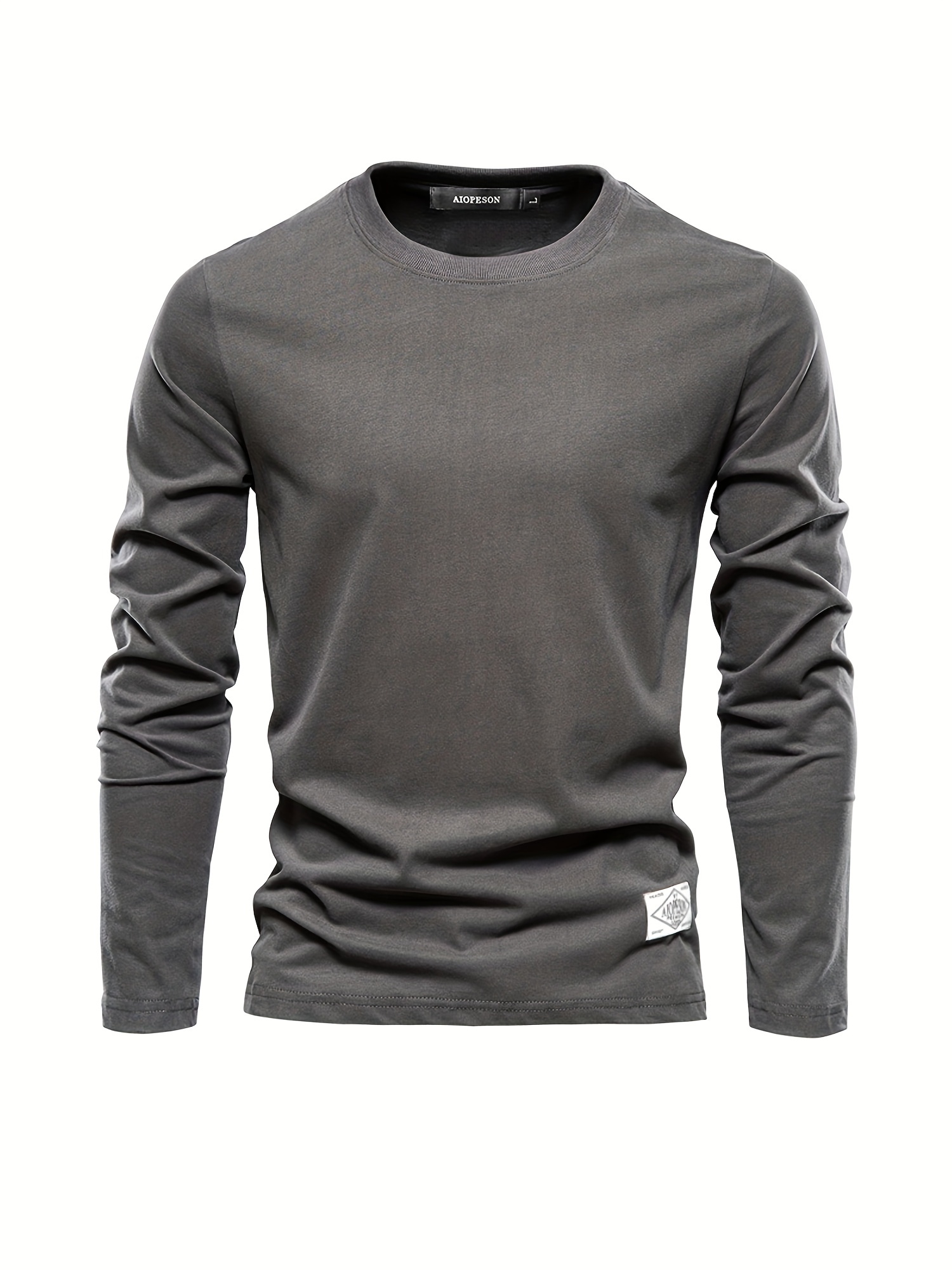 casual comfy mens solid crew neck long sleeve cotton t shirt spring fall outdoor indoor details 20