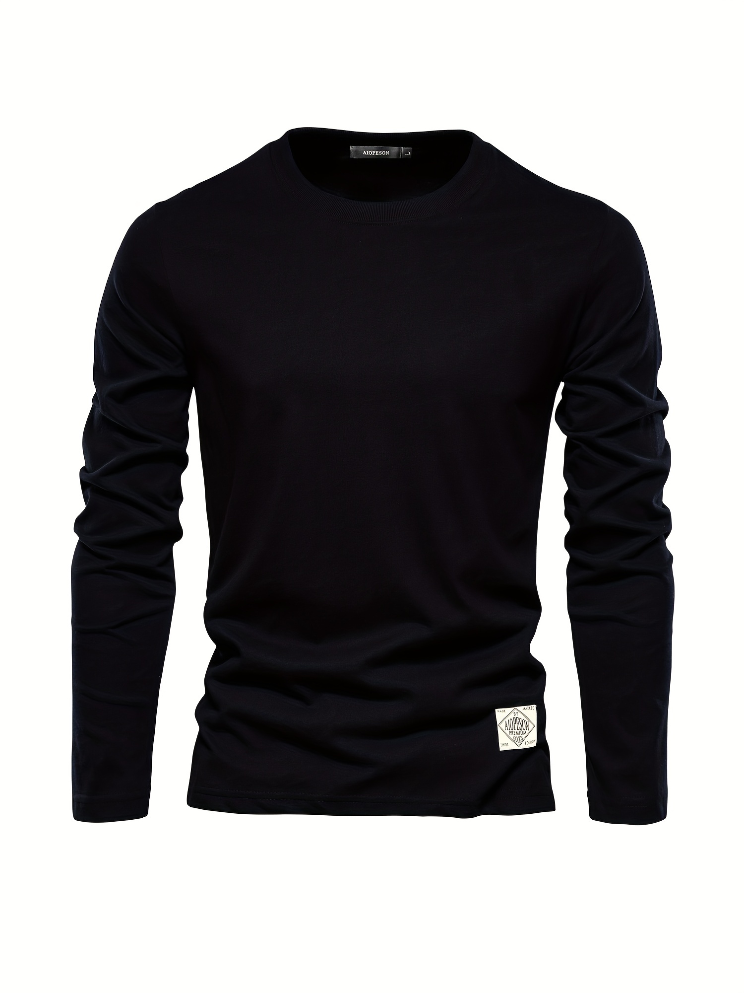 casual comfy mens solid crew neck long sleeve cotton t shirt spring fall outdoor indoor details 25