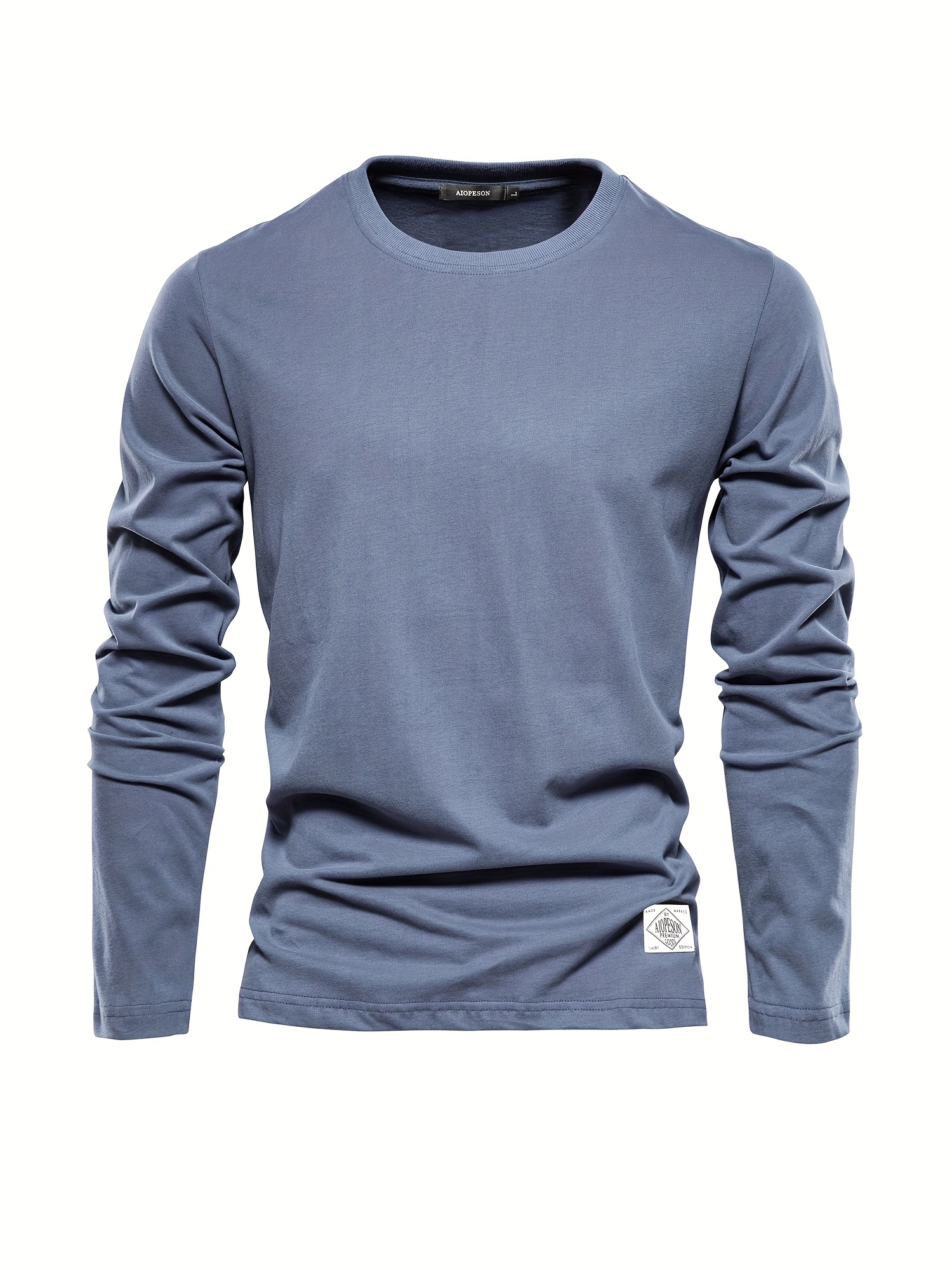 casual comfy mens solid crew neck long sleeve cotton t shirt spring fall outdoor indoor details 31