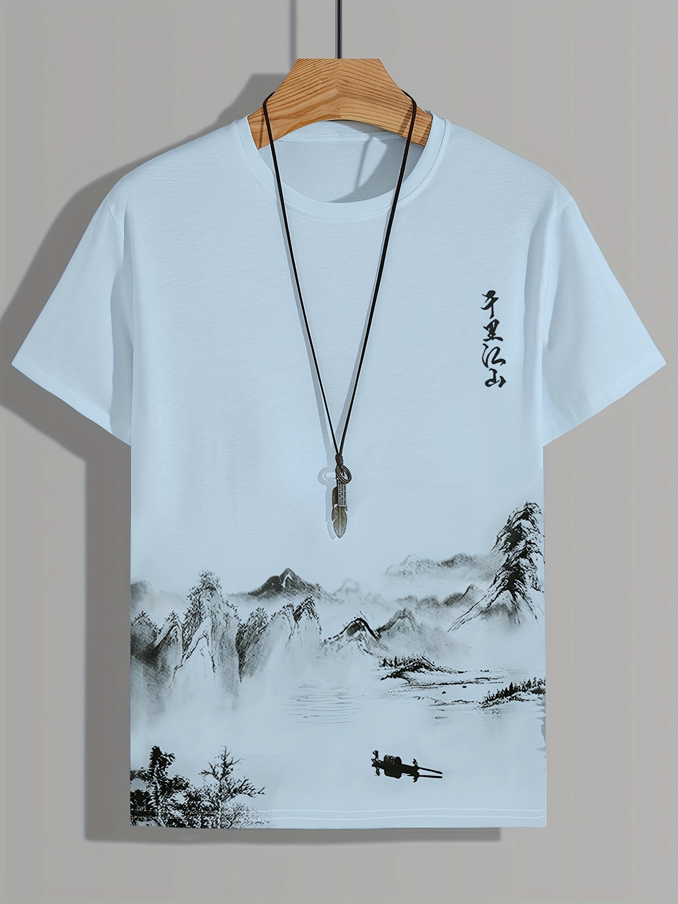 mens comfy loose t shirt with wash painting pattern for summer details 0