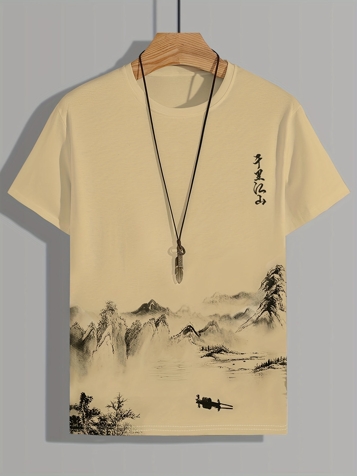 mens comfy loose t shirt with wash painting pattern for summer details 5