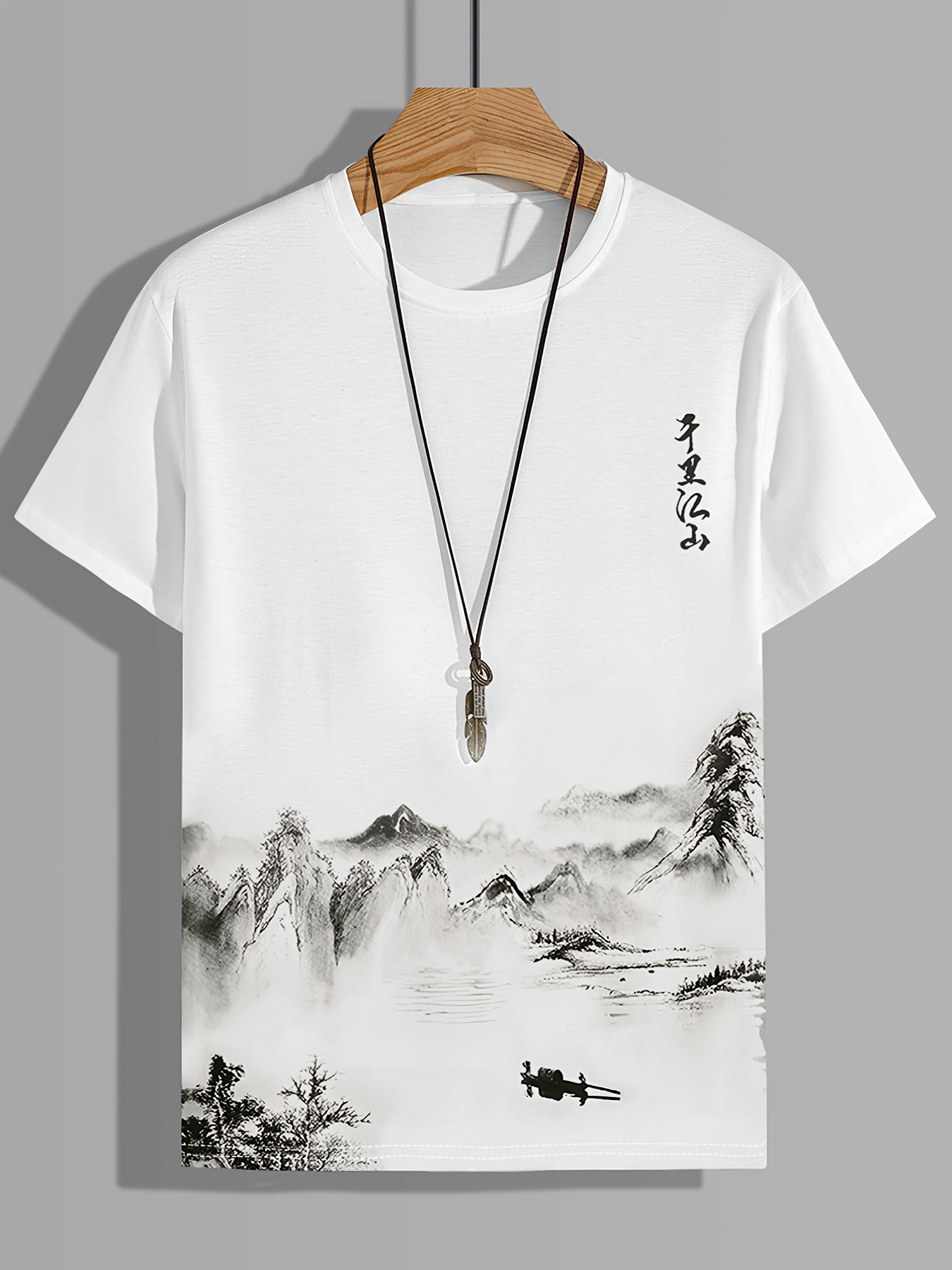 mens comfy loose t shirt with wash painting pattern for summer details 11