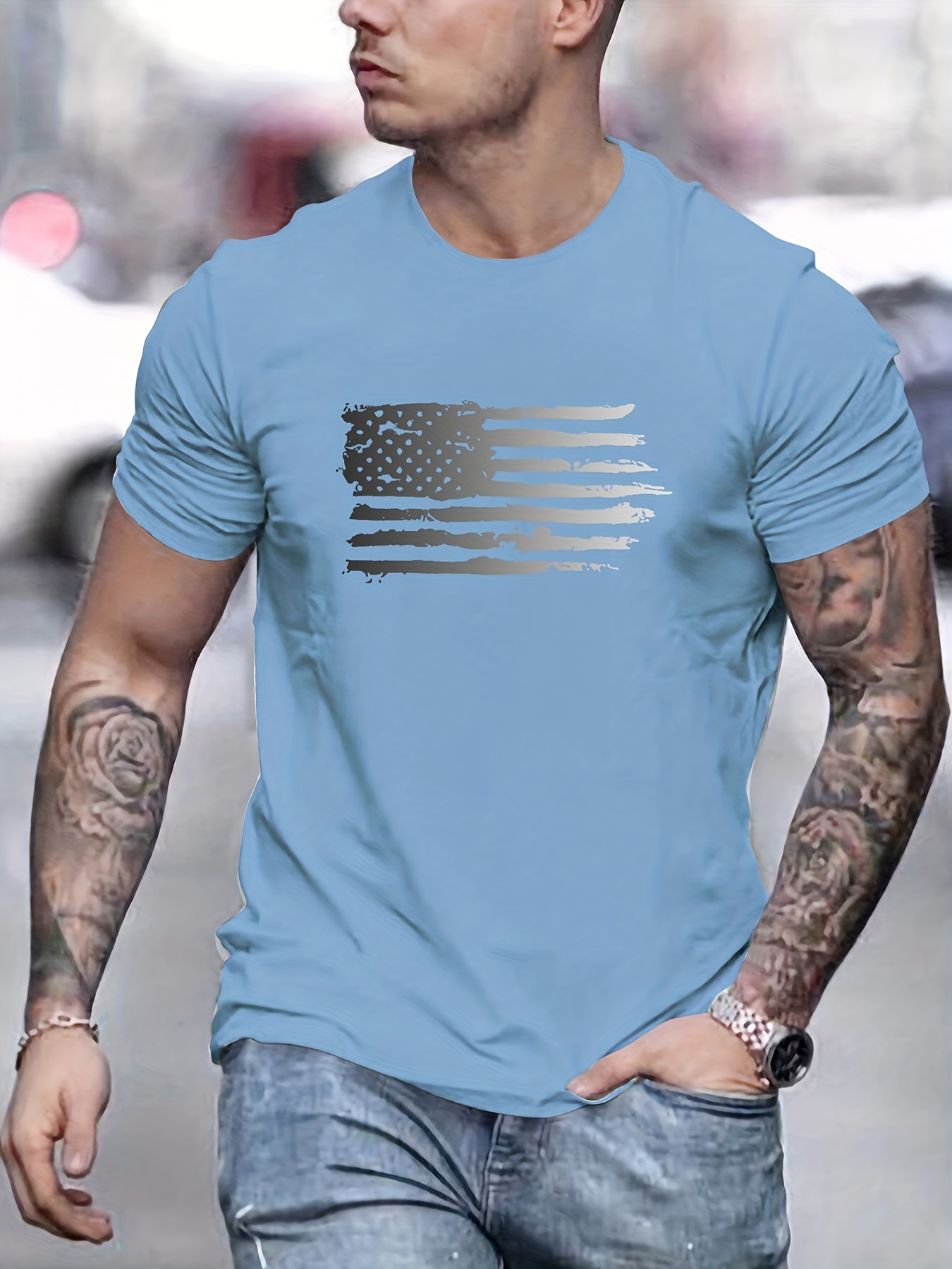 trendy american flag pattern print mens comfy t shirt graphic tee mens summer outdoor clothes mens clothing tops for men gift for men details 0