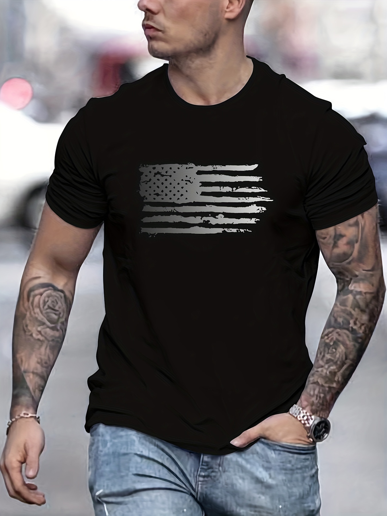 trendy american flag pattern print mens comfy t shirt graphic tee mens summer outdoor clothes mens clothing tops for men gift for men details 27