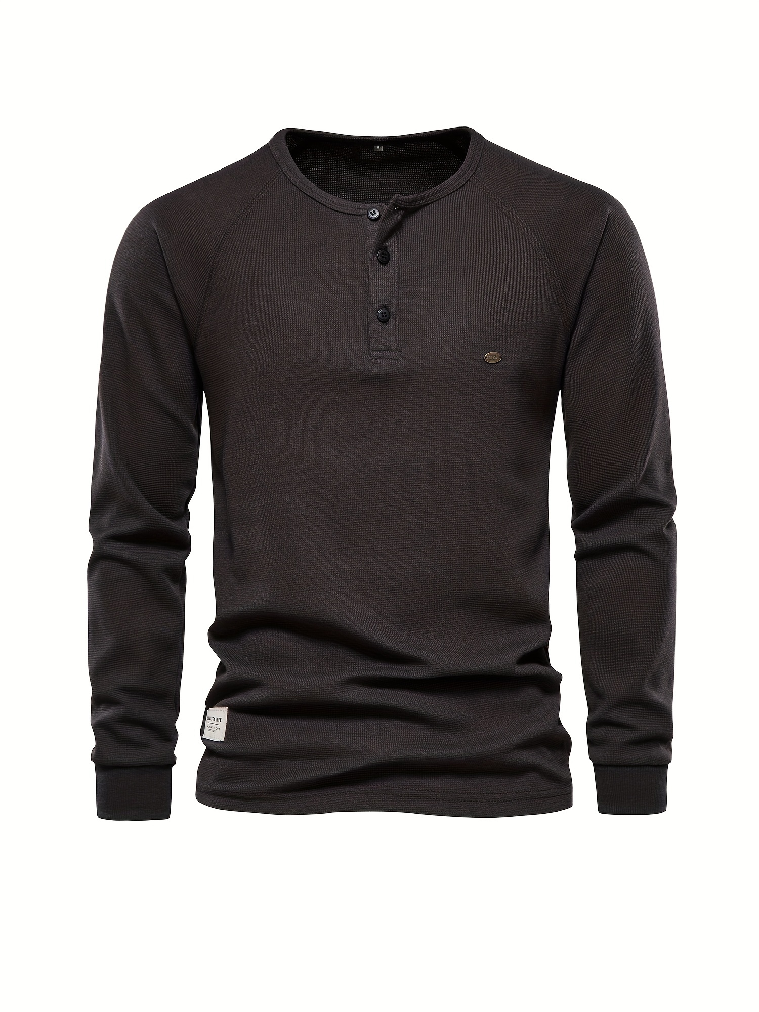 waffle henley t shirt mens basic breathable long sleeve henley t shirts details 15