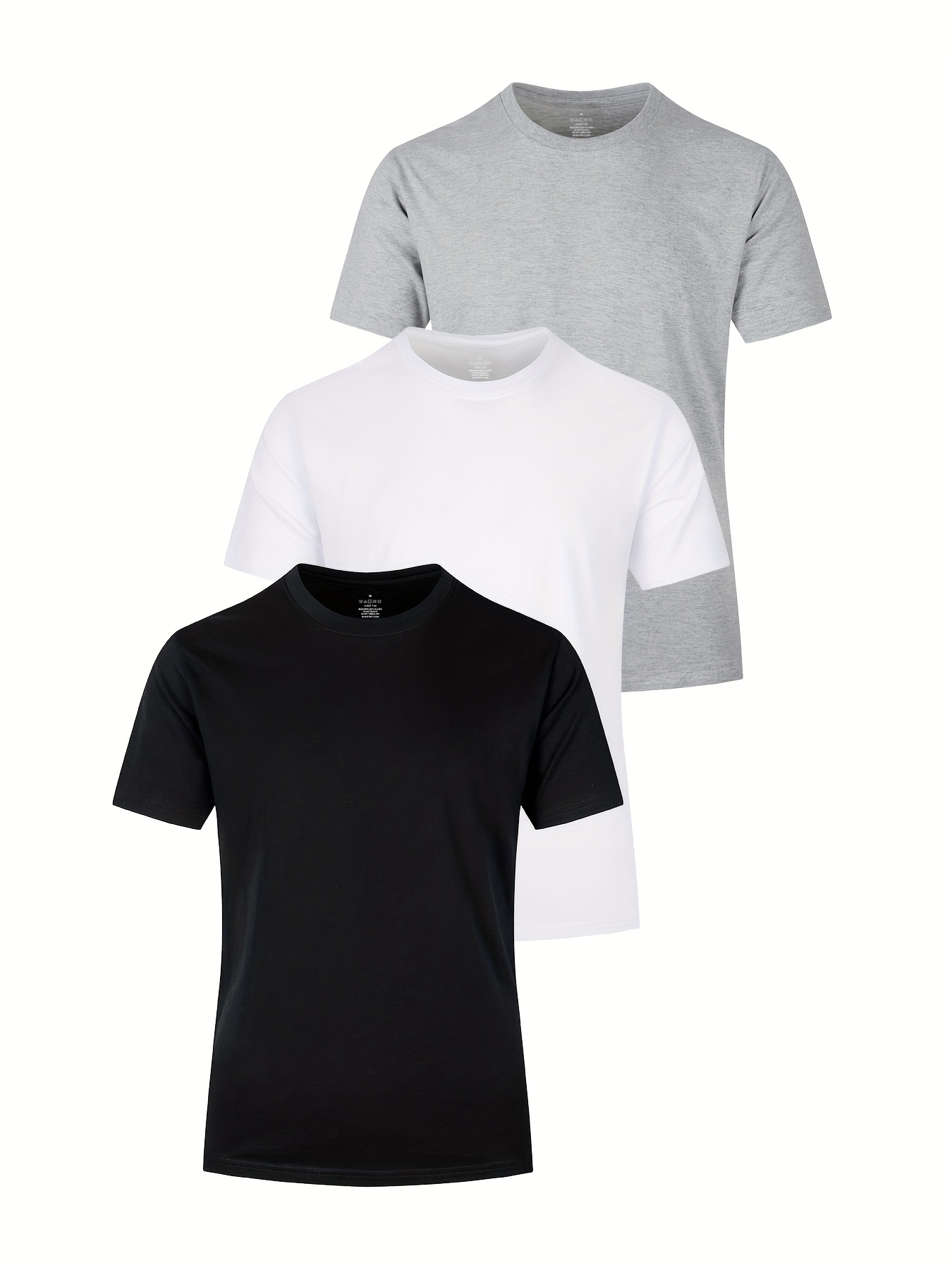 3pcs multi color mens solid cotton casual short sleeve t shirts set basic crew neck tees for summer details 45