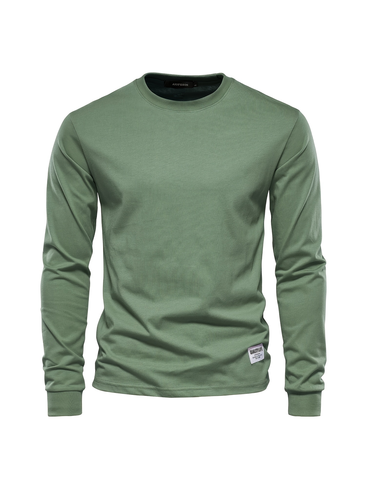 mens basic solid cotton o neck long sleeve t shirt details 0