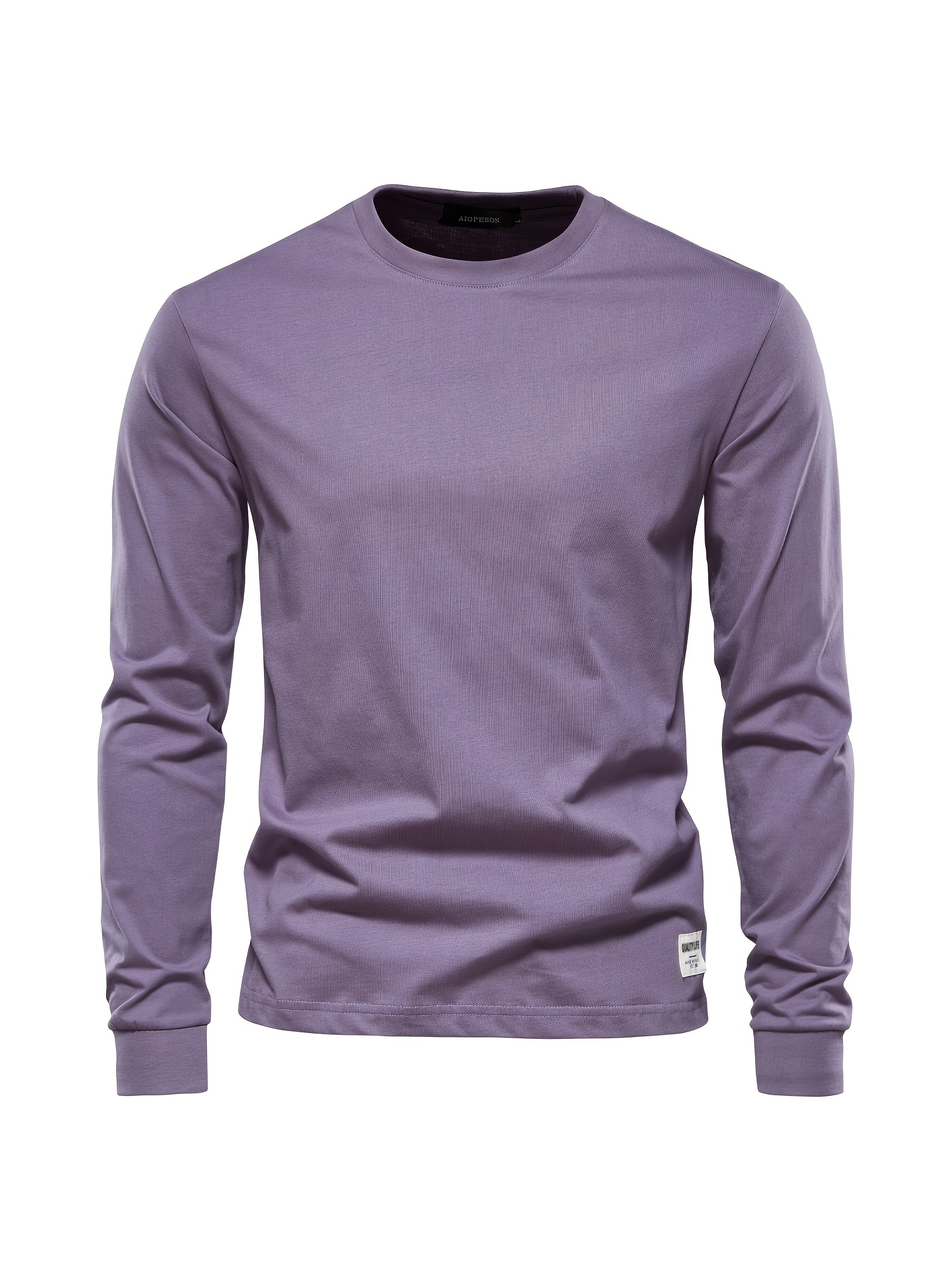 mens basic solid cotton o neck long sleeve t shirt details 6