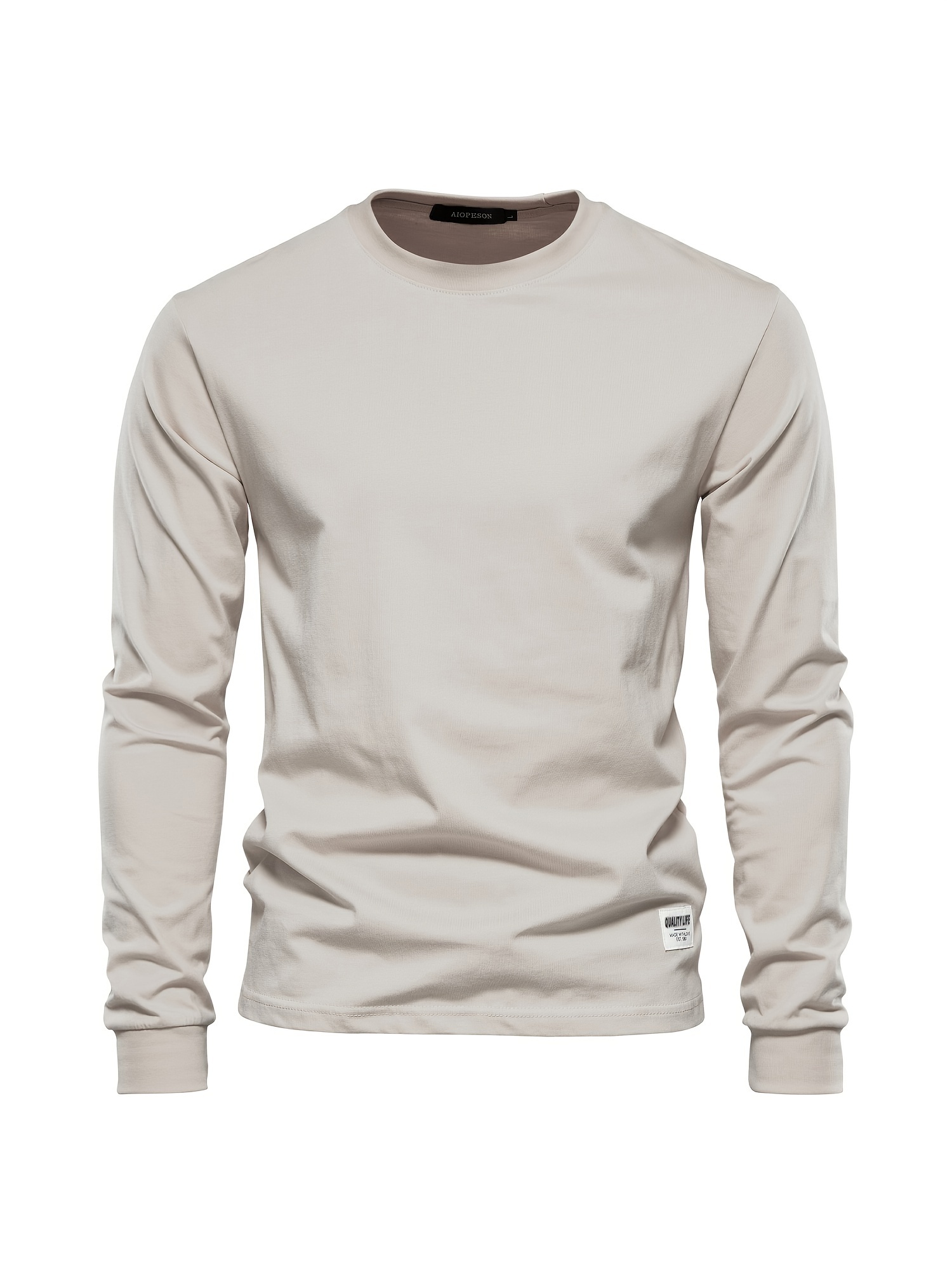 mens basic solid cotton o neck long sleeve t shirt details 12