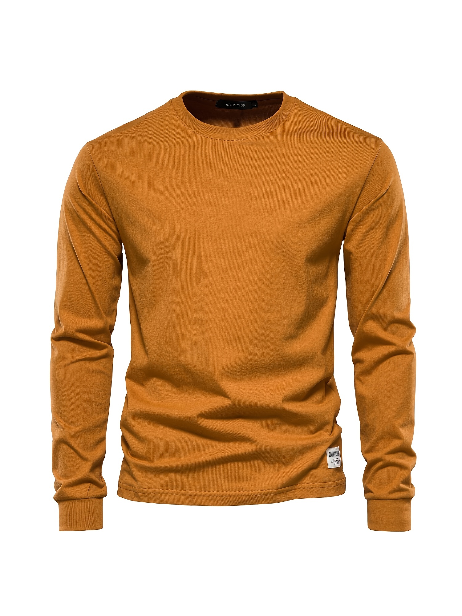 mens basic solid cotton o neck long sleeve t shirt details 18