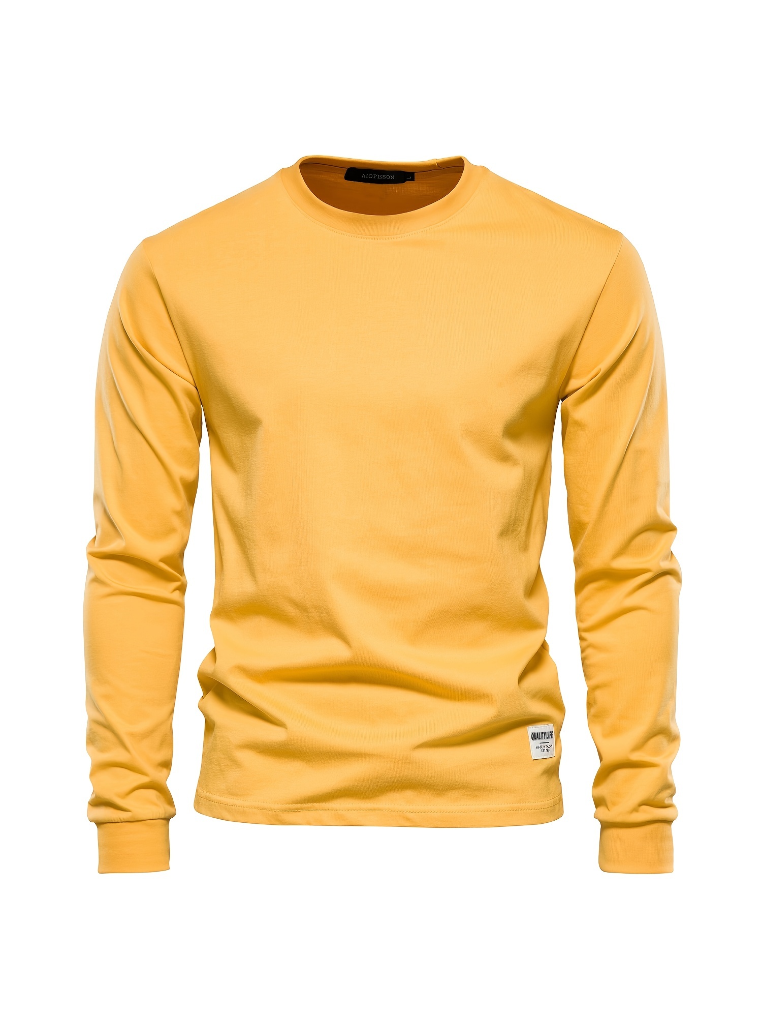 mens basic solid cotton o neck long sleeve t shirt details 24